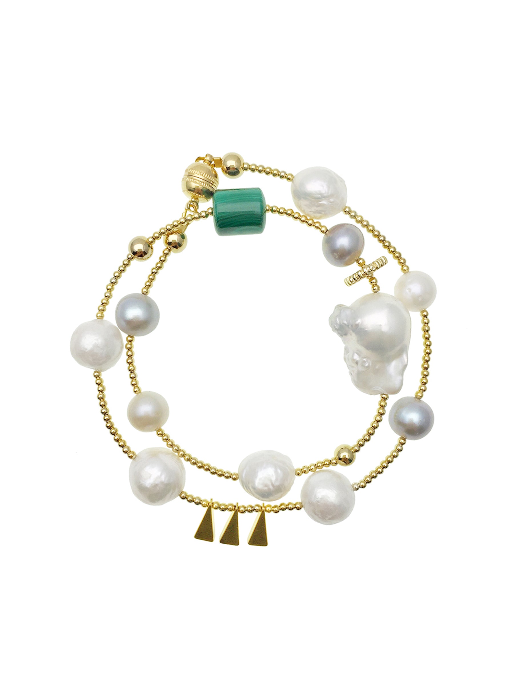 Baroque Pearls & Malachite Double Wrapped Bracelet - Handmade Boho Jewelry for Women - Perfect for Weddings, Parties & Everyday Wear