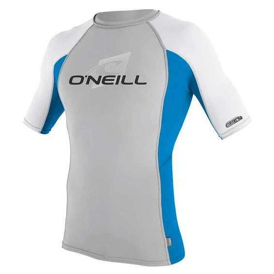 O'Neill Men's Short Sleeve Rash Guard - UPF 50+ Sun Protection, Quick-Dry Swim Shirt for Surfing, Swimming & Beach Activities (Lunar/Blue/White)