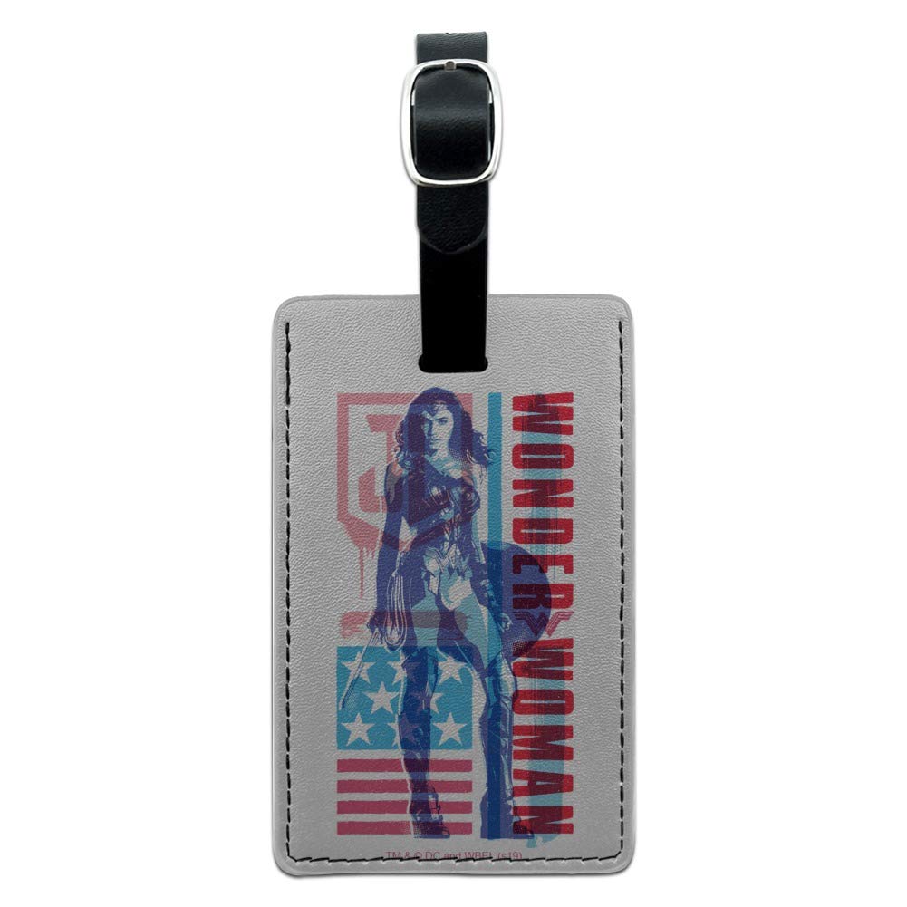 Wonder Woman Leather Luggage Tag - USA Flag Design - Personalized ID Card Holder for Travel Bags - Perfect for Suitcases, Backpacks & Carry-Ons