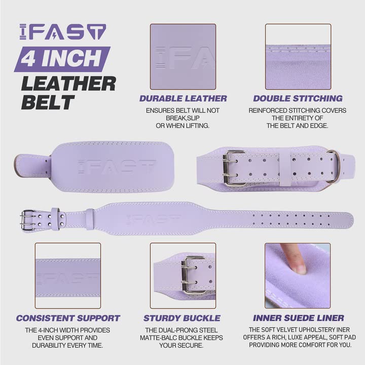 IFAST Leather Weight Lifting Belt for Men & Women - 4 Inch Padded Lumbar Support for Weightlifting, Deadlifts, CrossFit, Powerlifting & Squats - Gym, Home & Cross Training Workout Belt