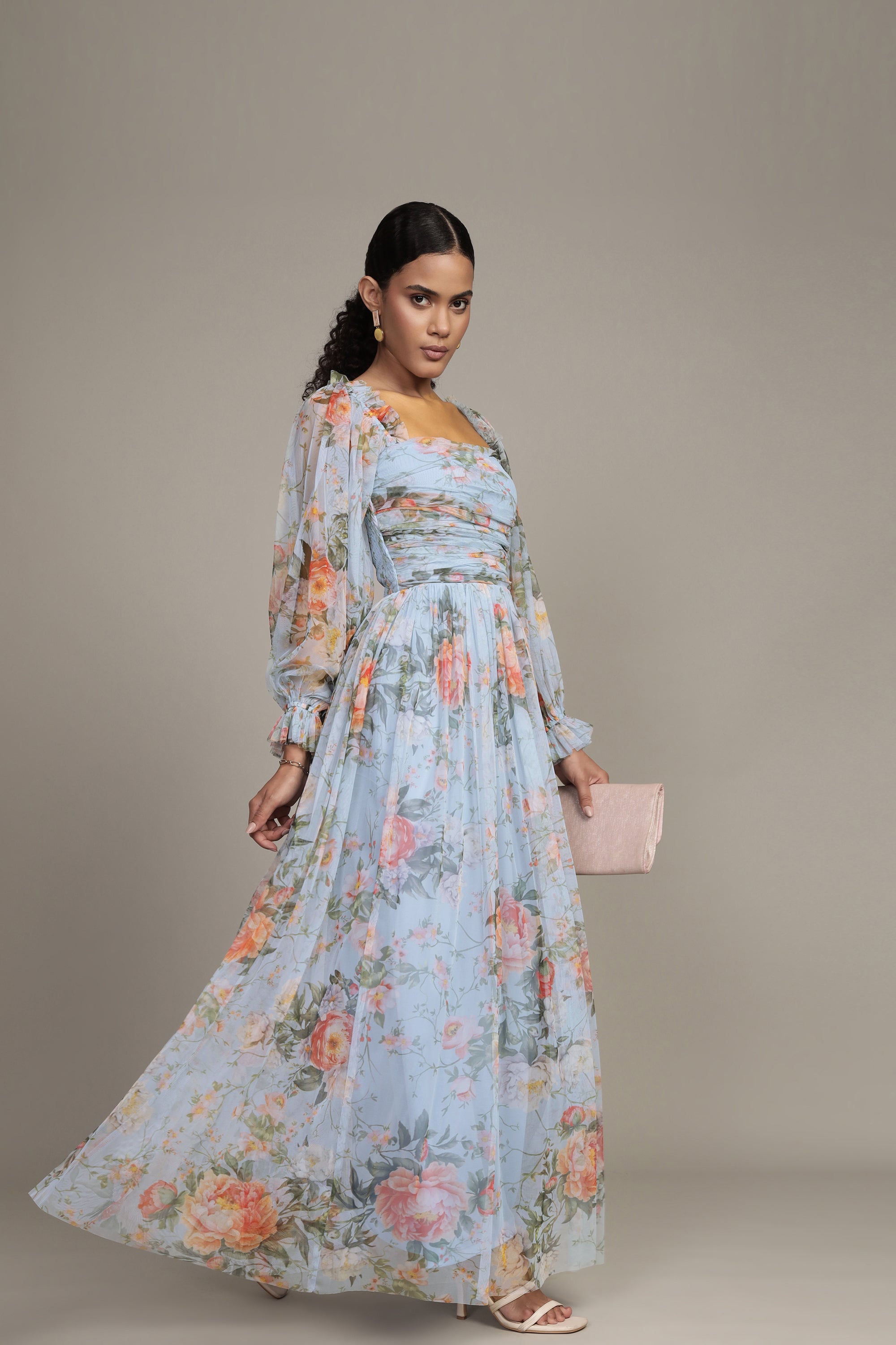 Lana Maxi Dress - Blue Floral Print Women's Summer Dress, Boho Flowy Beach Dress for Vacation, Party & Casual Wear