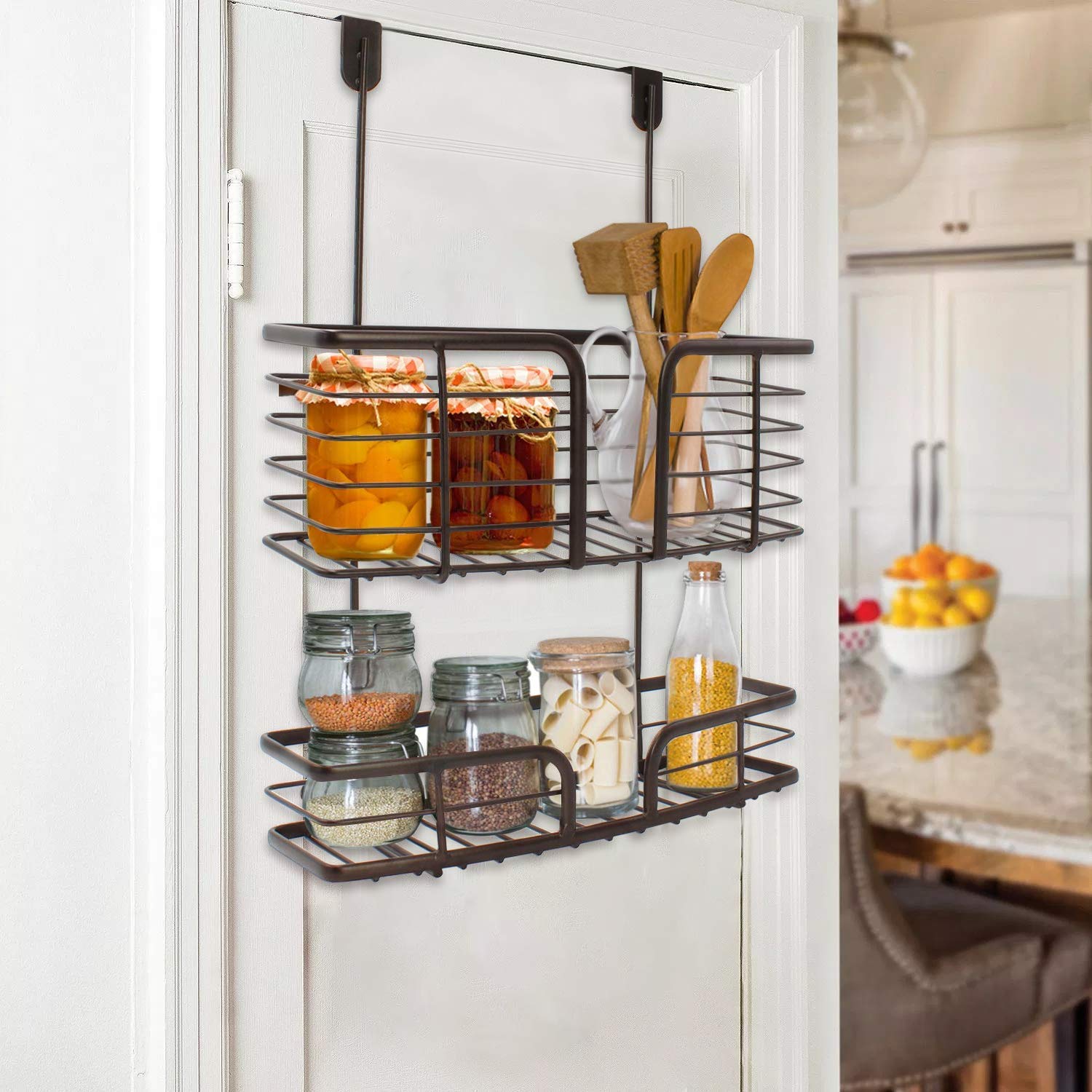 Over The Cabinet Door Organizer Shelf - Space Saving Iron Rack for Bathroom, Pantry, Laundry & Kitchen Storage | Perfect for Towels, Spices, Cleaning Supplies & More