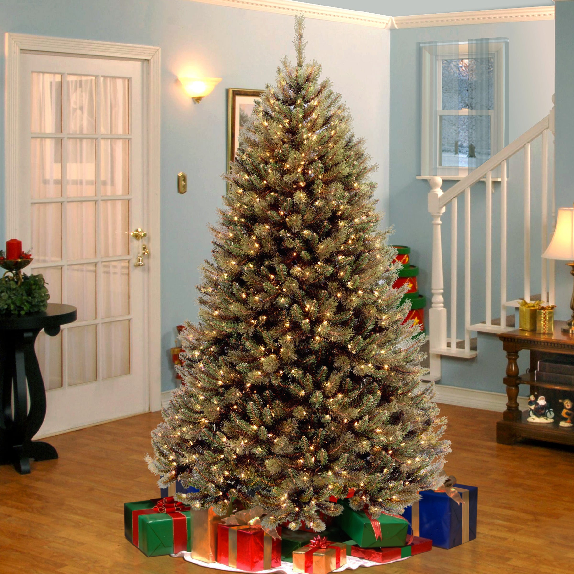 7.5 ft Pre-Lit Rocky Ridge Pine Artificial Christmas Tree with Clear Lights - Perfect for Living Room, Office, and Holiday Decorations