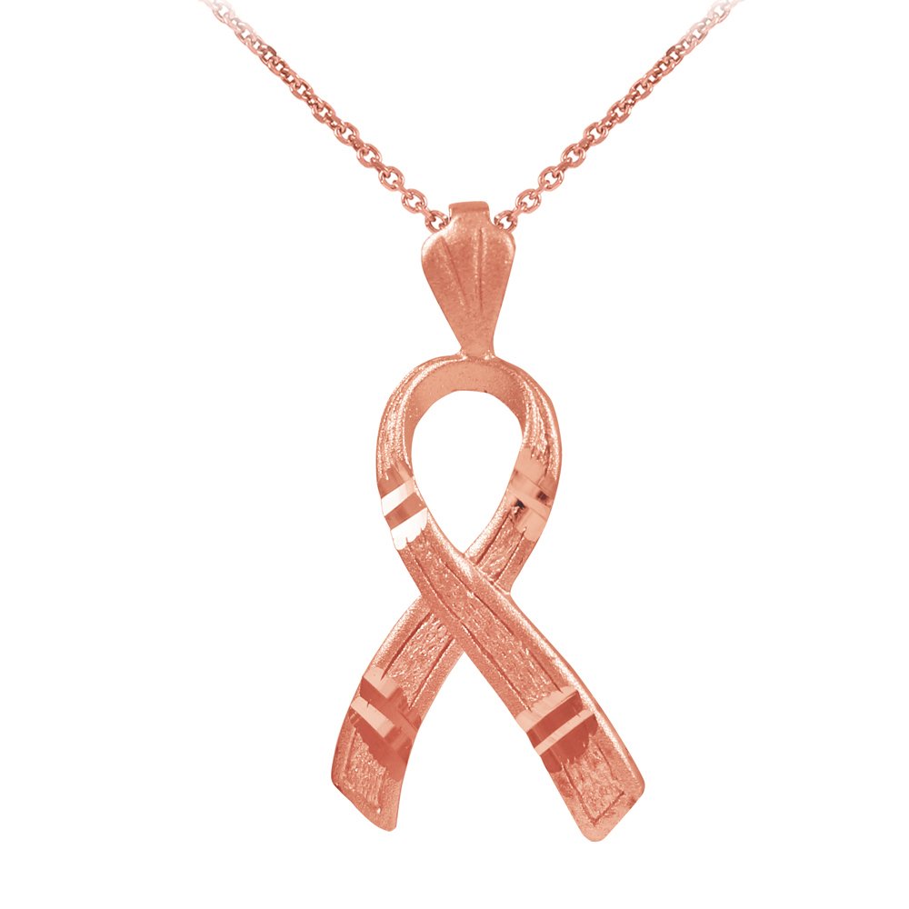 14k Rose Gold Childhood Cancer Awareness Ribbon Charm 3D Pendant Necklace - American Heroes Collection | Thoughtful Gift for Survivors, Supporters & Loved Ones