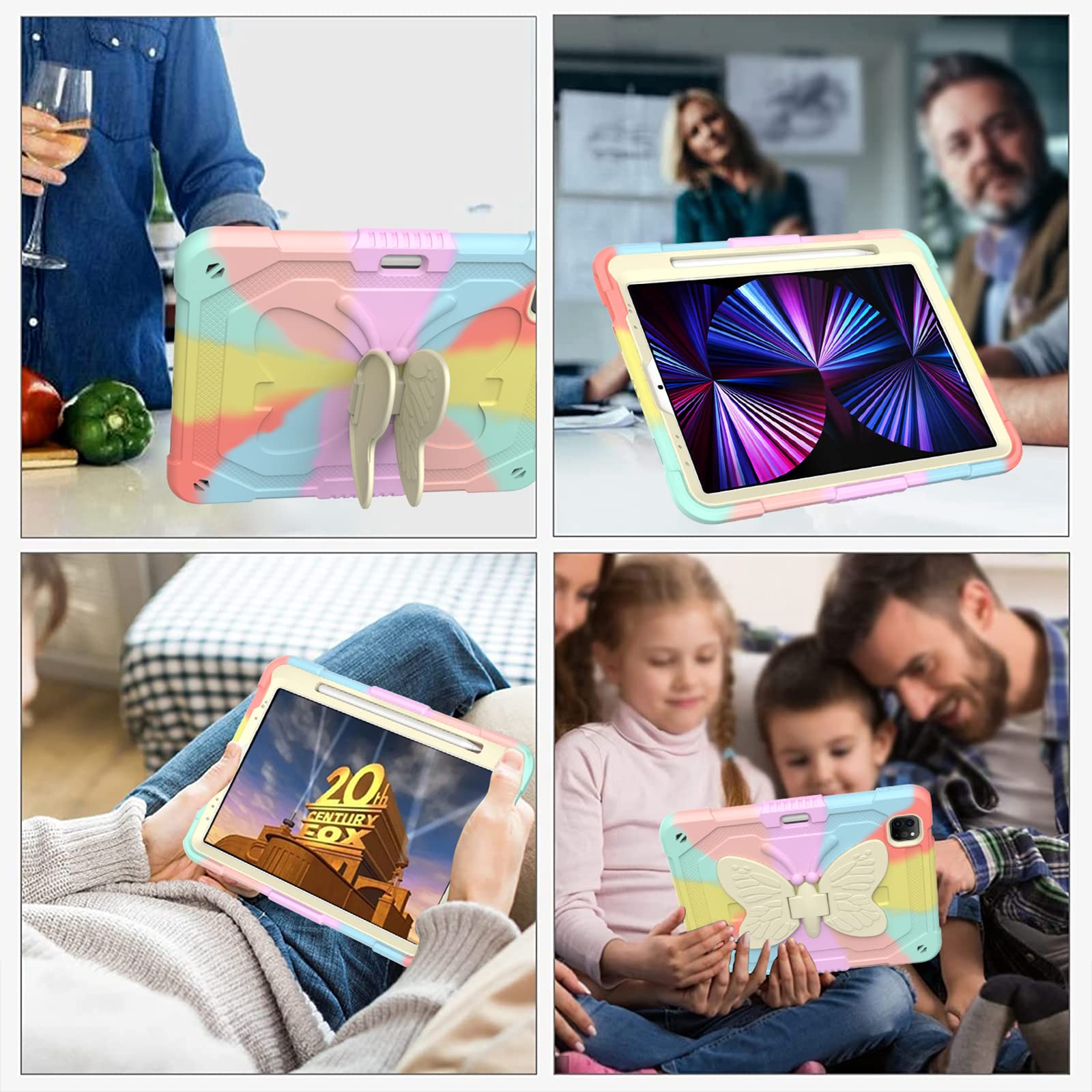 Colorful Kids iPad Pro 11 Case with Pencil Holder & Shoulder Strap - Compatible with iPad Pro 11 (1st/2nd/3rd/4th Gen) & iPad Air 5th/4th Gen 10.9