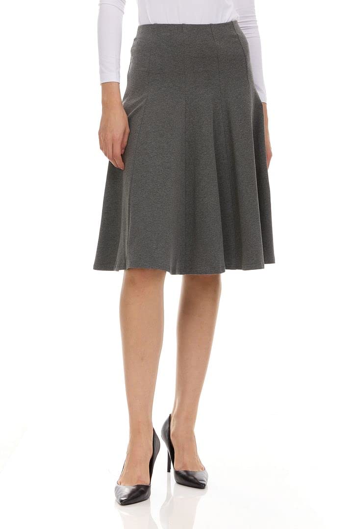 BGDK Women's Cotton Panel Knee-Length Skirt with Elastic Waist - Office Pleated Skirt for Work, Business Casual & Spring Summer Outfits