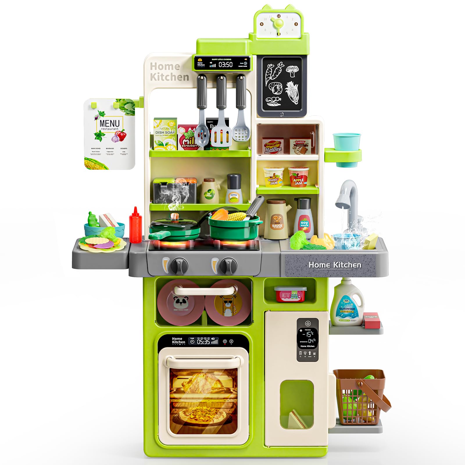 Realistic Kids Play Kitchen Set with Sound & Light - Toy Cooking Stove, Sink, Play Food & Accessories - Pretend Play Kitchen Toys for Toddlers Girls & Boys - Perfect for Birthday Gifts & Role Play Learning