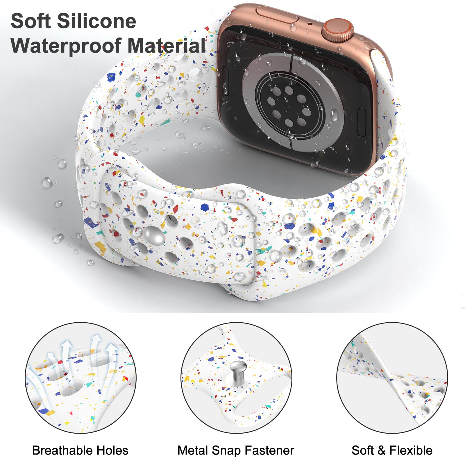 Eco-Friendly Recycled Silicone Apple Watch Bands 38mm 40mm 41mm - Soft Breathable Sport Strap for iWatch Series 9/8/7/6/5/4/3/2/1/SE - Unisex Design for Men & Women - Perfect for Workouts, Running & Everyday Wear