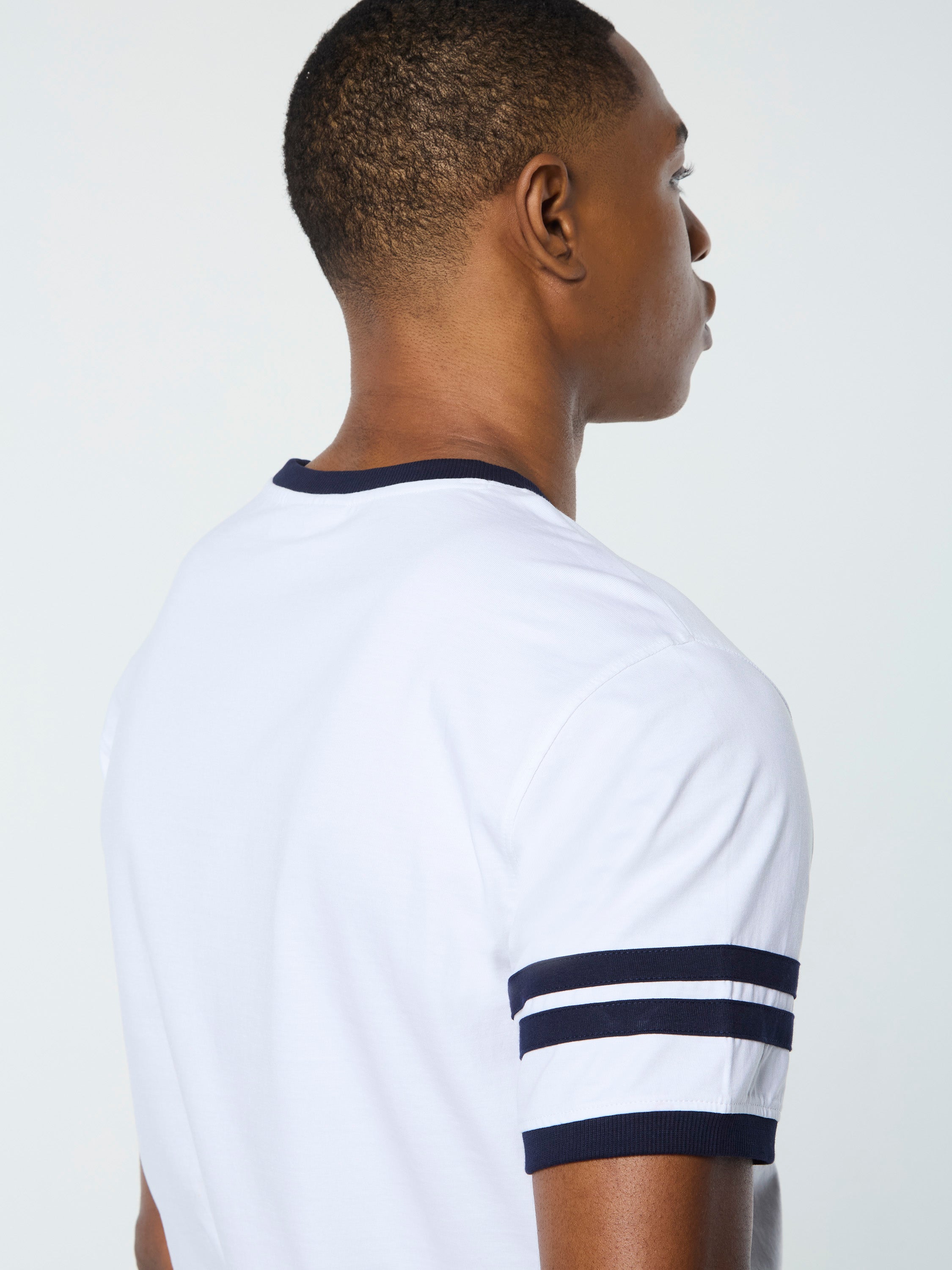 Orion Davis Ringer Tee - White & Maritime Blue Vintage Style T-Shirt for Men | Casual Wear, Street Fashion & Retro Outfits