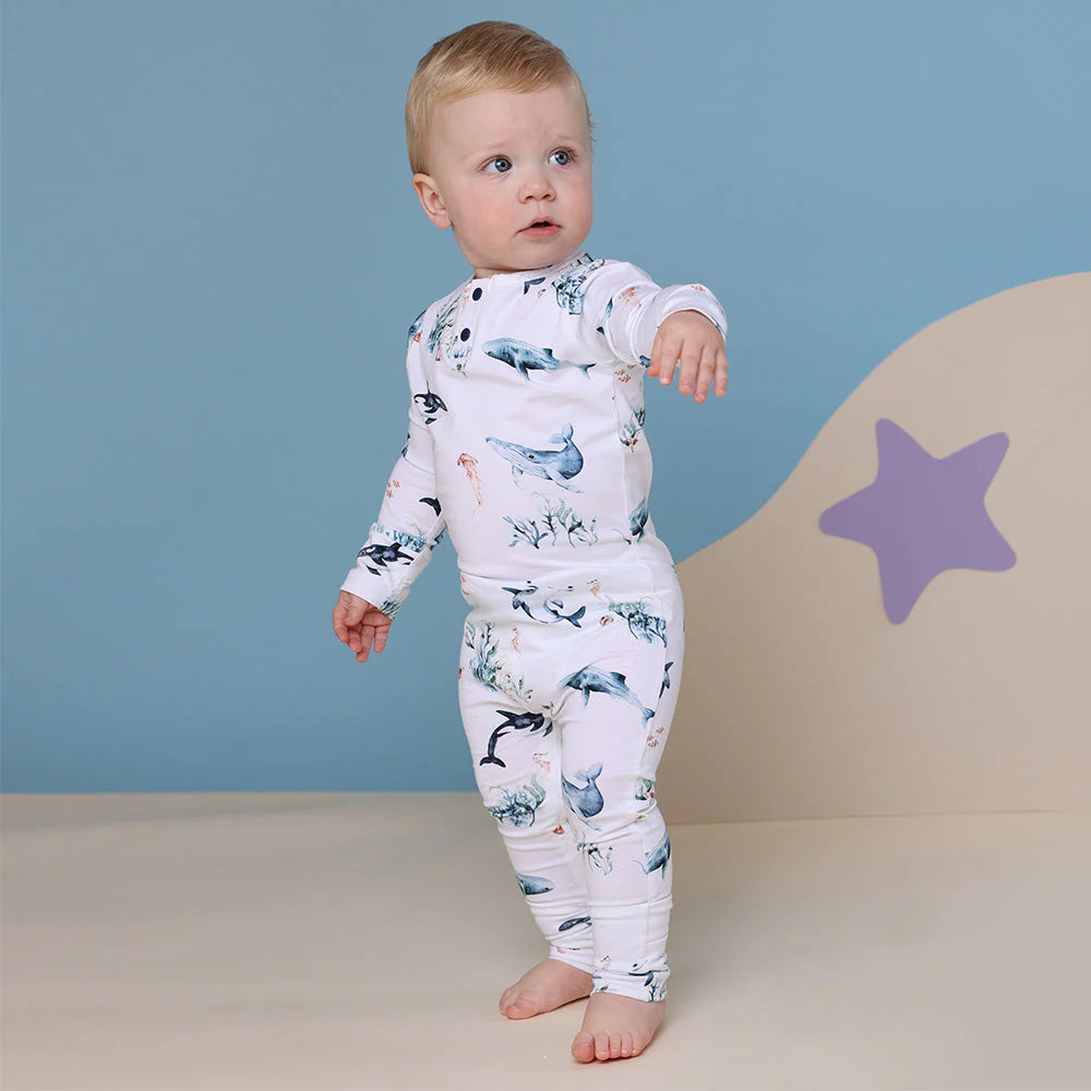 Organic Baby Growsuit - Snuggle Hunny Soft Cotton One-Piece Outfit for Newborns & Infants (Ocean Blue) - Perfect for Playtime, Naptime & Photo Shoots