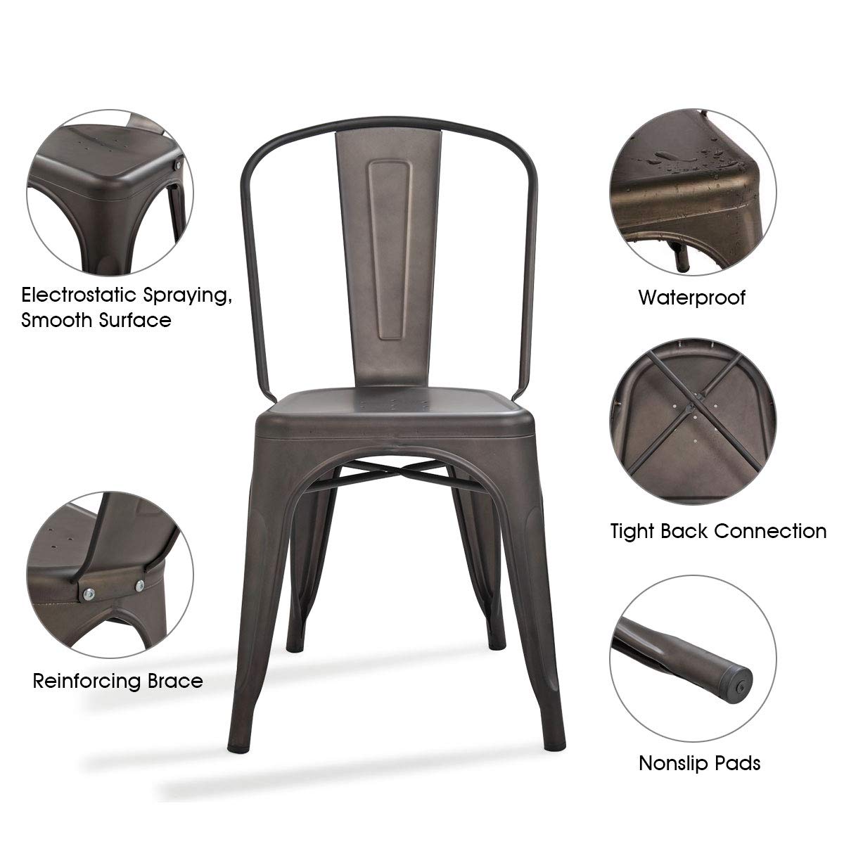 4-Pack Stackable Metal Dining Chairs with Copper Finish - Modern Kitchen & Dining Room Seating for Home, Restaurant, and Office Use