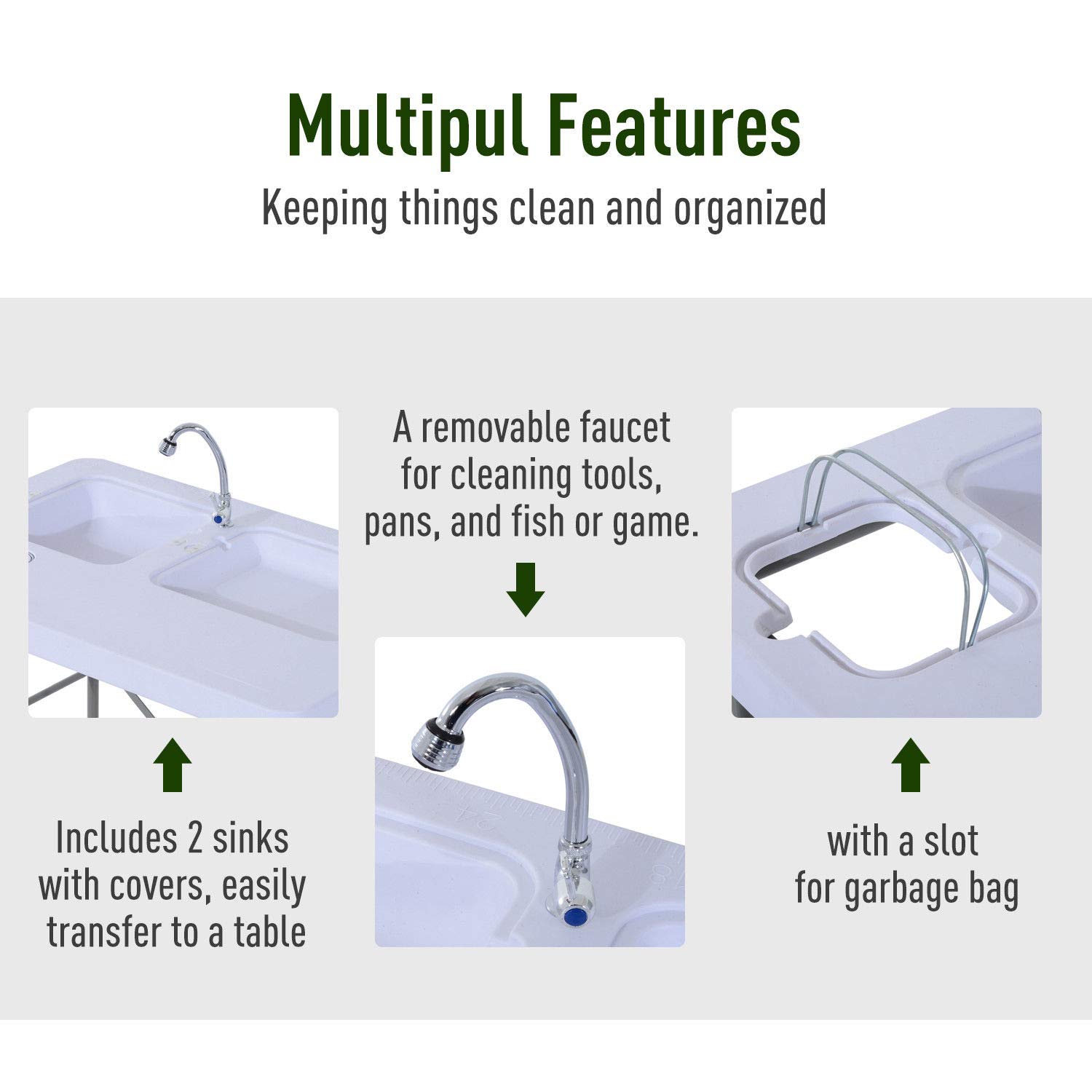 Portable Fish Cleaning Table with Folding Faucet Sink - 39.8