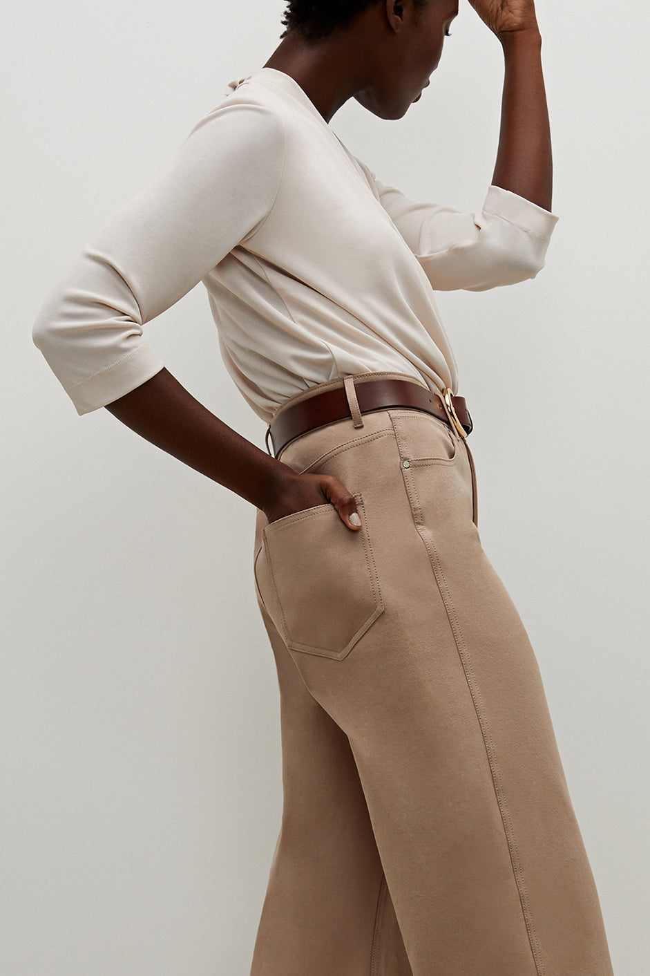 Milo Wide Leg Eco-Friendly Jeans for Women - Better Than Denim, Comfortable High Waist Stretch Pants (Fawn Color) - Perfect for Casual Wear, Office Outfits & Weekend Brunch