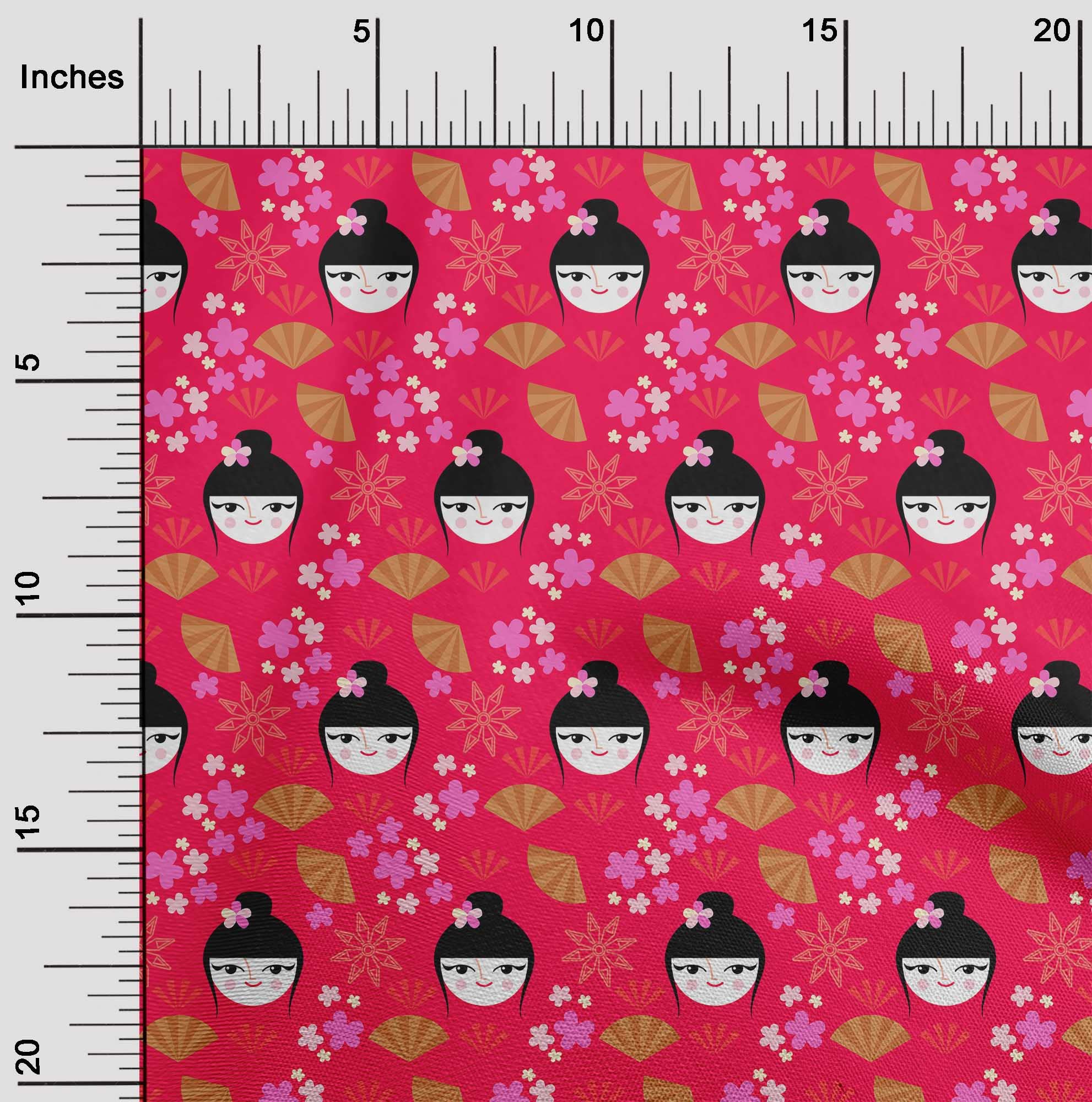 oneOone Viscose Jersey Pink Asian Fan Print Fabric by The Yard - 60 Inch Wide Soft Draping Material for Japanese Style Dresses, Kimonos & Summer Apparel