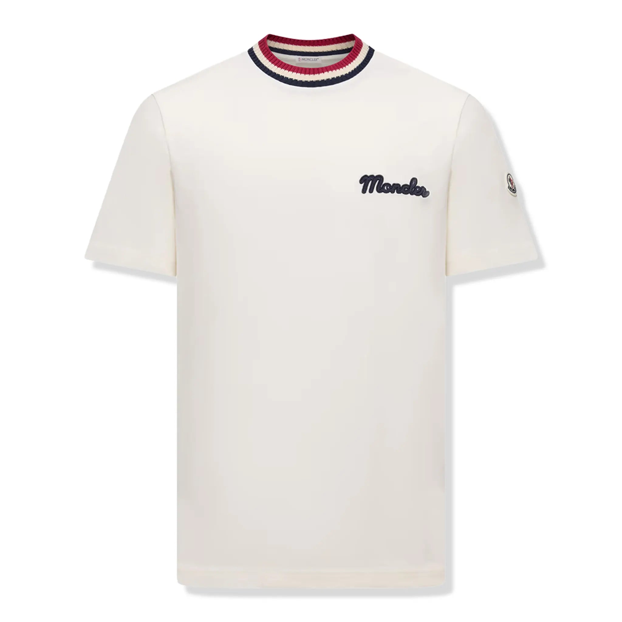 Moncler Tri-Color White T-Shirt for Men - Casual Short Sleeve Cotton Tee - Perfect for Streetwear & Summer Outfits