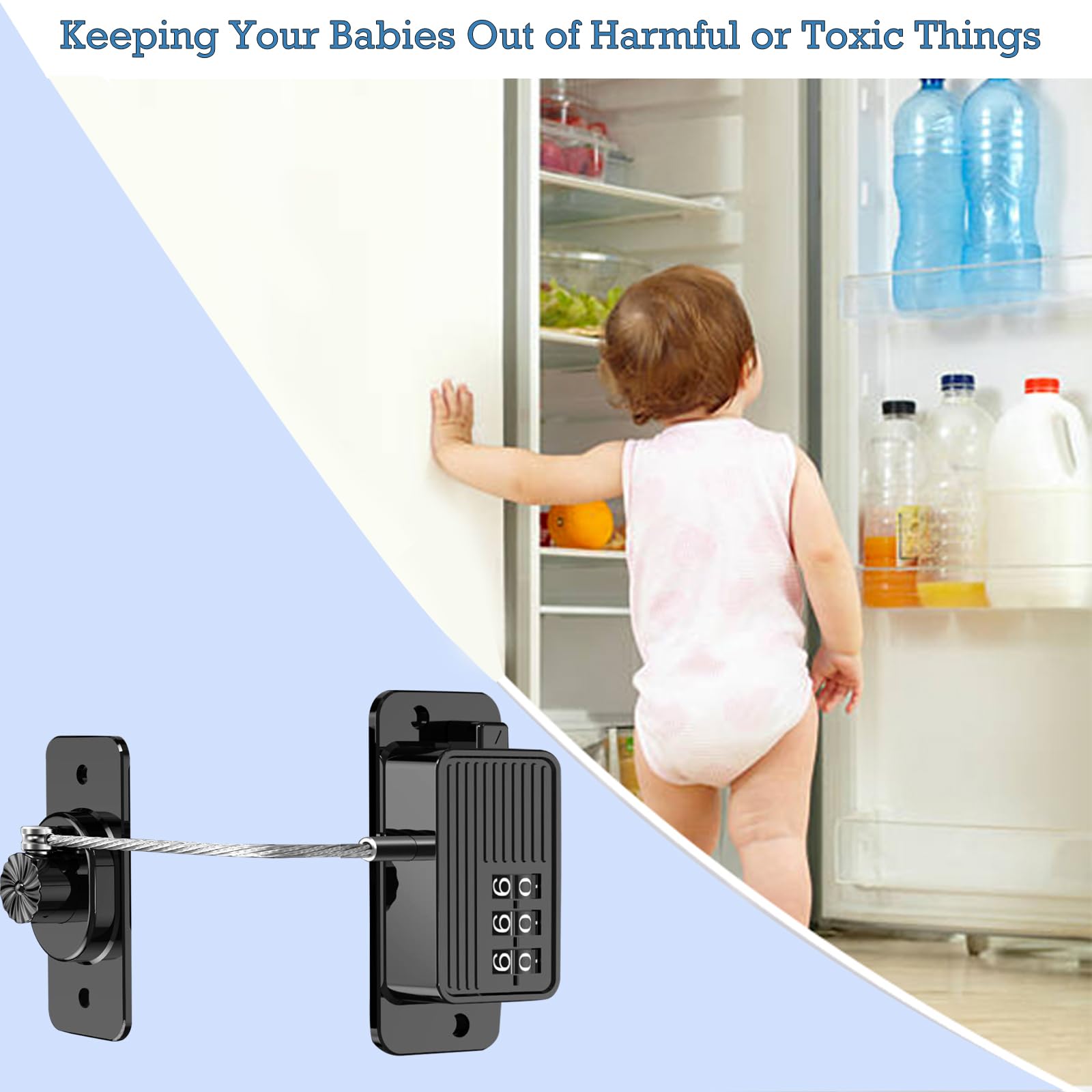 Child Proof Refrigerator Door Lock with Password - No Tools Needed, Safe for Kitchen Fridge, Cabinets, Drawers, Closets, Windows & Doors | Perfect for Homes with Kids & Pets
