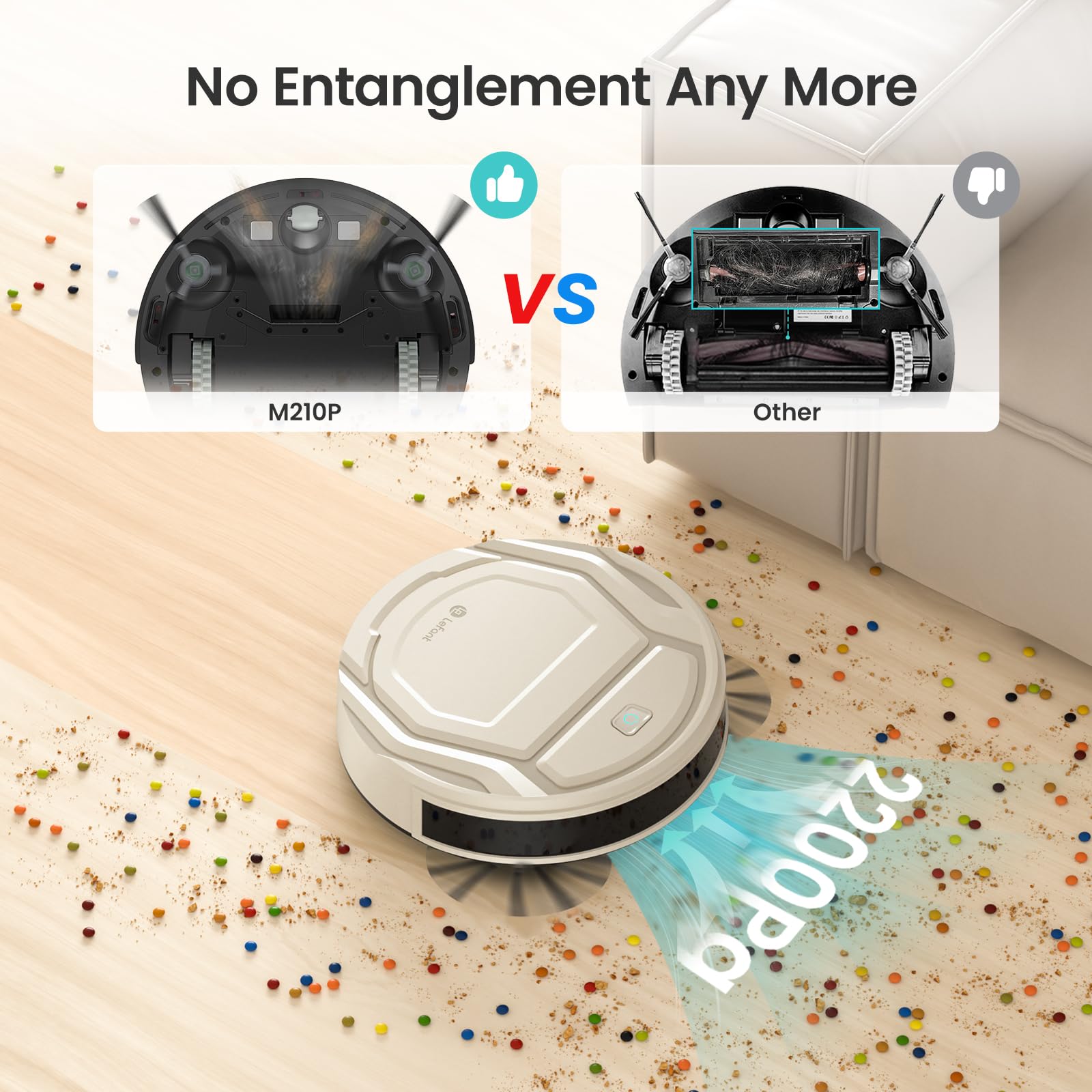 Lefant M210 Pro Robot Vacuum Cleaner - 2200Pa Strong Suction, Tangle-Free, Slim & Quiet Design, Self-Charging, Wi-Fi/APP & Alexa Compatible - Perfect for Pet Hair, Hardwood Floors, Carpets - Ideal for Home, Office, and Pet Owners