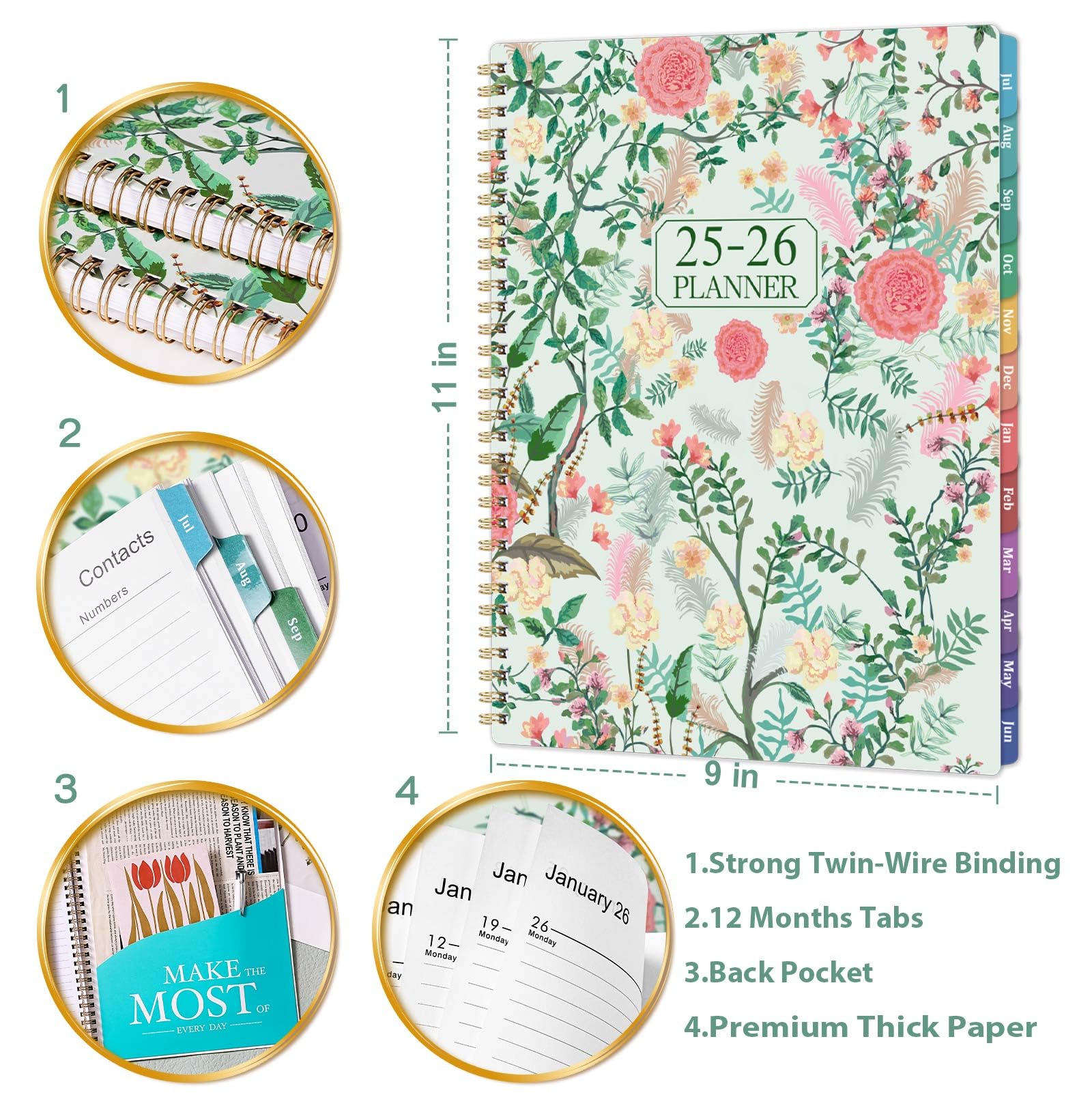 2025-2026 Academic Planner - July 2025 to June 2026 Weekly & Monthly Organizer with Colorful Tabs, 9