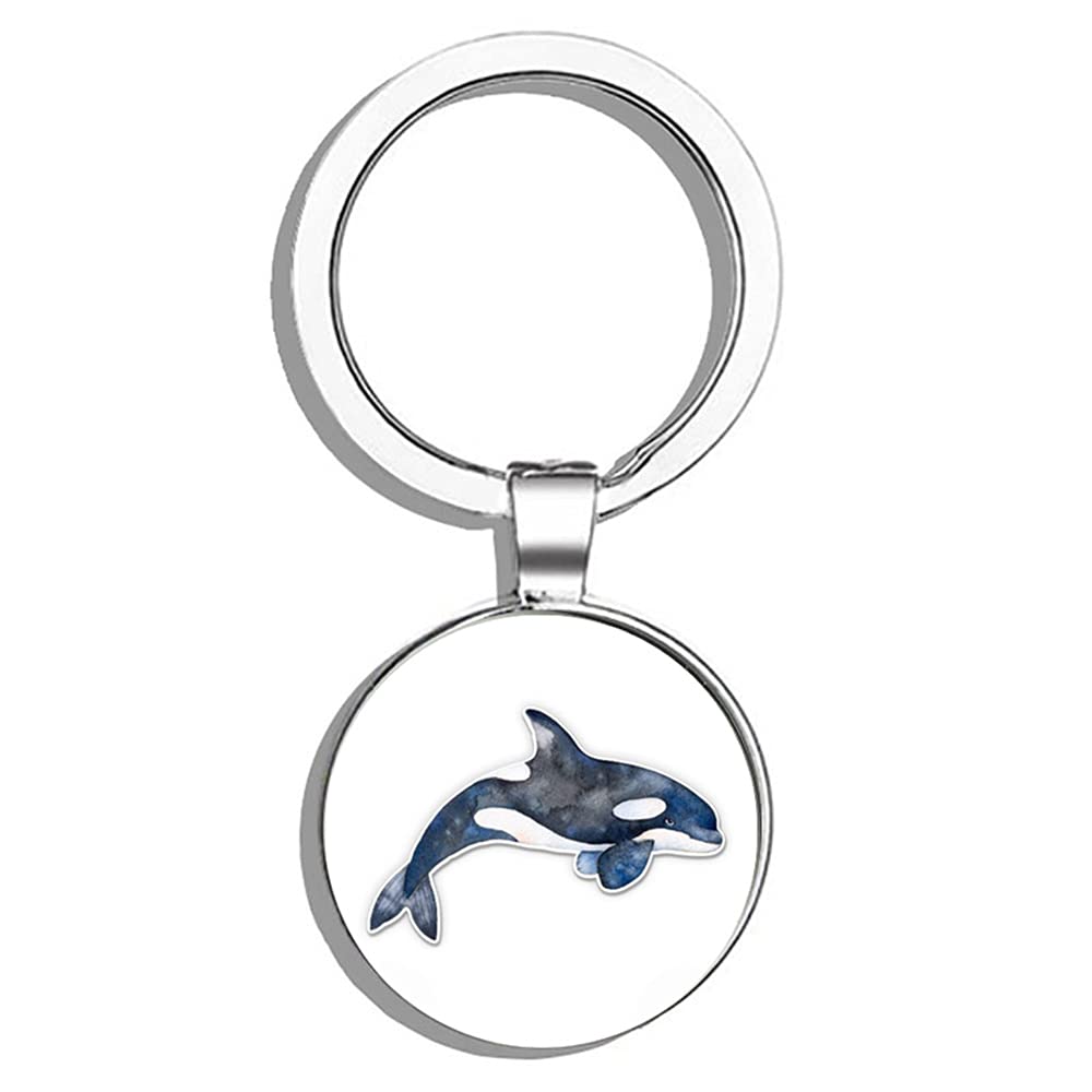 Whale Watercolor Metal Keychain - Orca Themed Round Key Ring for Keys, Gifts & Beach Accessories | Perfect for Ocean Lovers, Travelers & Keychain Collectors