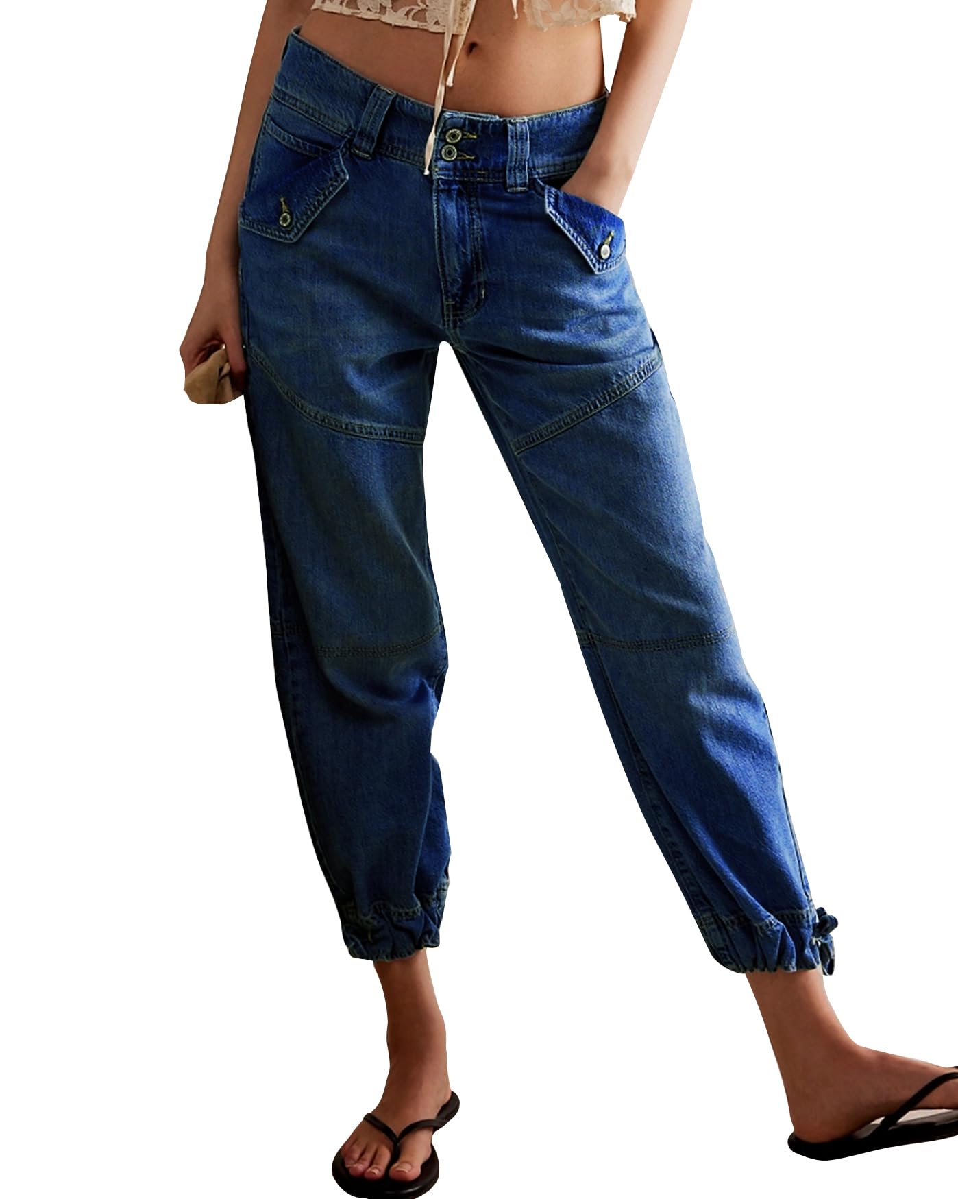 Women's Stretchy Jogger Jeans - Casual Wide Leg Cargo Pants for Everyday Wear