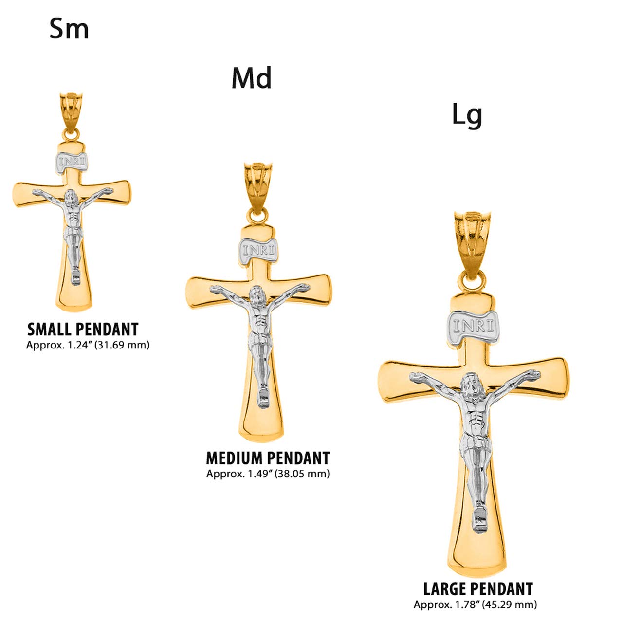 14K Two-Tone Gold Jesus Christ Crucifix Pendant Necklace - Catholic Cross with INRI Inscription - Sizes S to L - Perfect for Religious Gifts, Baptism, First Communion & Everyday Faith Jewelry