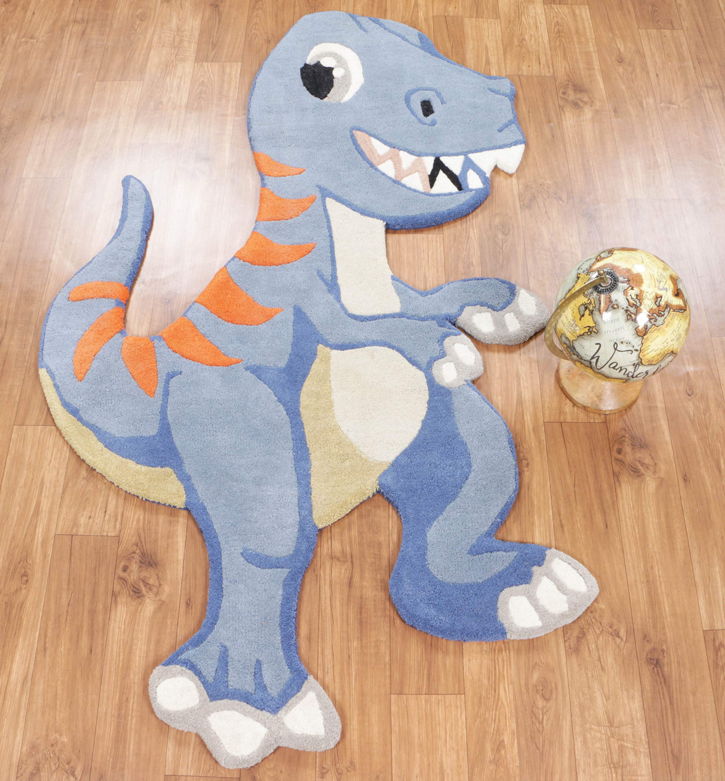 Handmade 100% Wool Dinosaur Tyrannosaurus Blue Skin Rug 3'x5' - Soft & Durable Kids Room Decor for Boys & Girls - Perfect for Nursery, Playroom & Bedroom