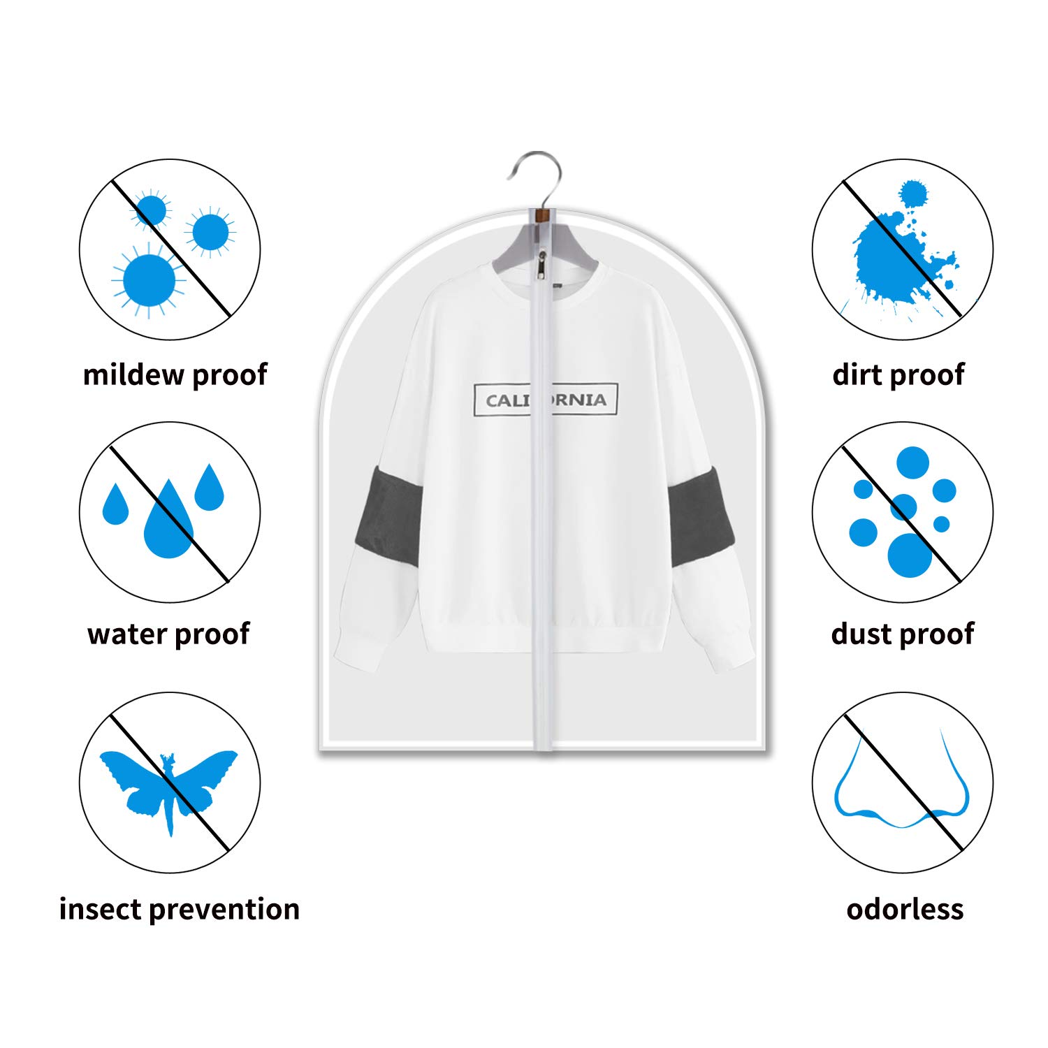 6 Pack Small Translucent Garment Bags - 31 Inch Hanging Clothing Storage with Cedar Balls for Boys & Girls Sweaters, Hoodies, Shorts | Travel, Closet Organization & Seasonal Clothes Protection