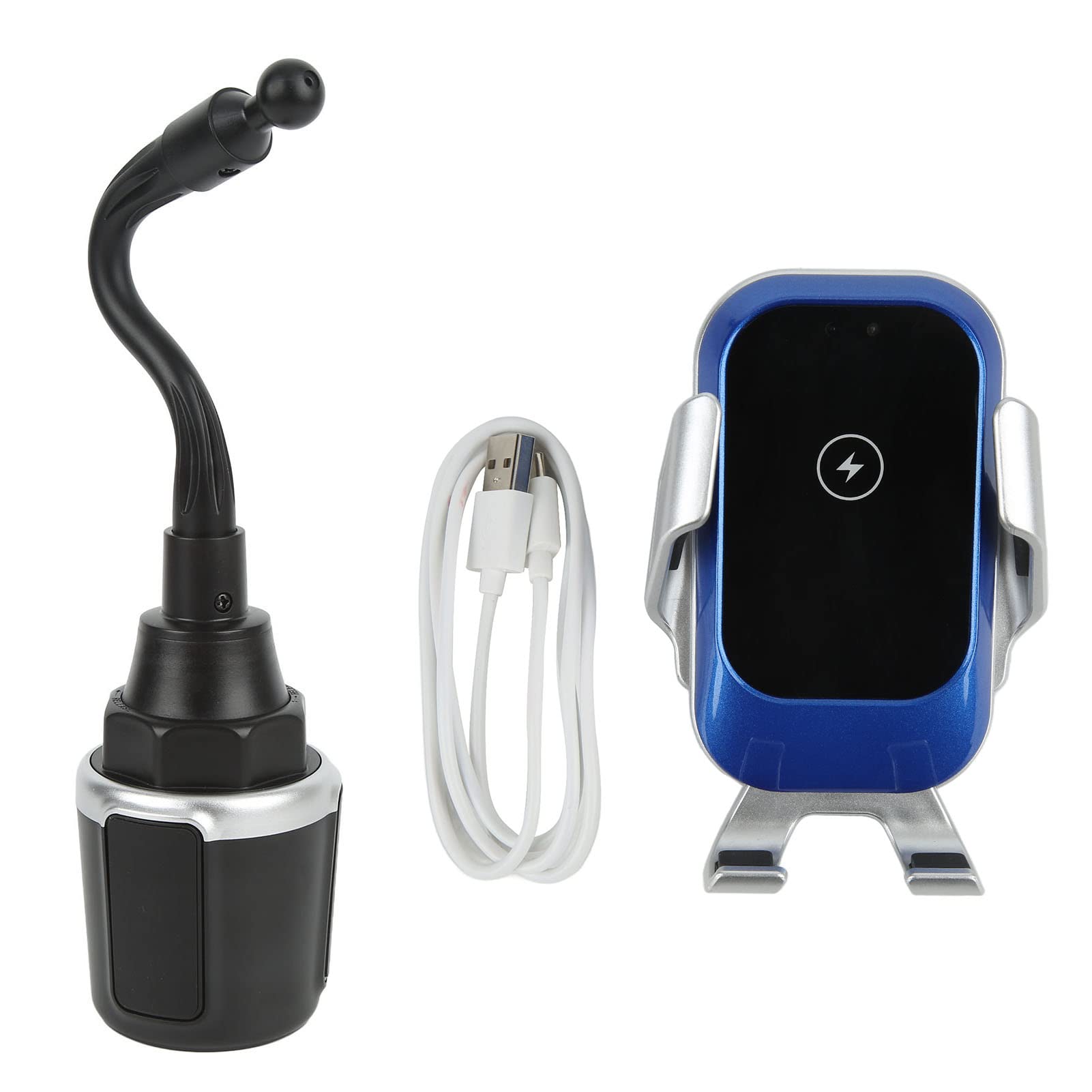 Keenso Universal Car Cup Holder Wireless Charger & Phone Mount - 360° Adjustable, Fast Charging, Compatible with iPhone & Android (Blue) - Perfect for Road Trips, Commuting & Hands-Free Driving