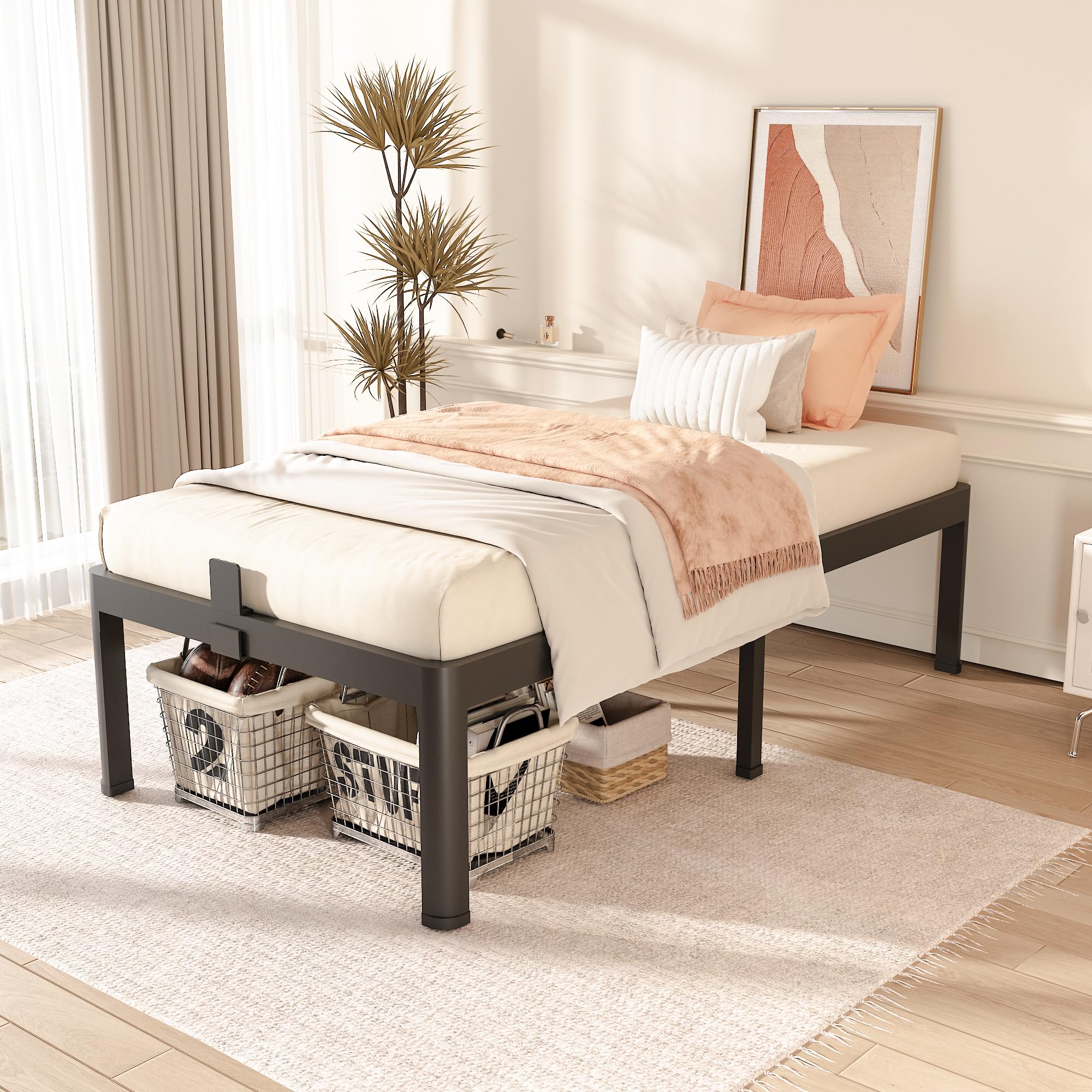 FUIOBYVV Heavy Duty Twin Metal Bed Frame - 18 Inch High Platform with Round Corner Edge Legs, 3500 lbs Capacity, No Box Spring Needed, Steel Slat Support, Noise Free & Non-Slip - Perfect for Kids Rooms, Guest Beds, Dorms & Small Spaces