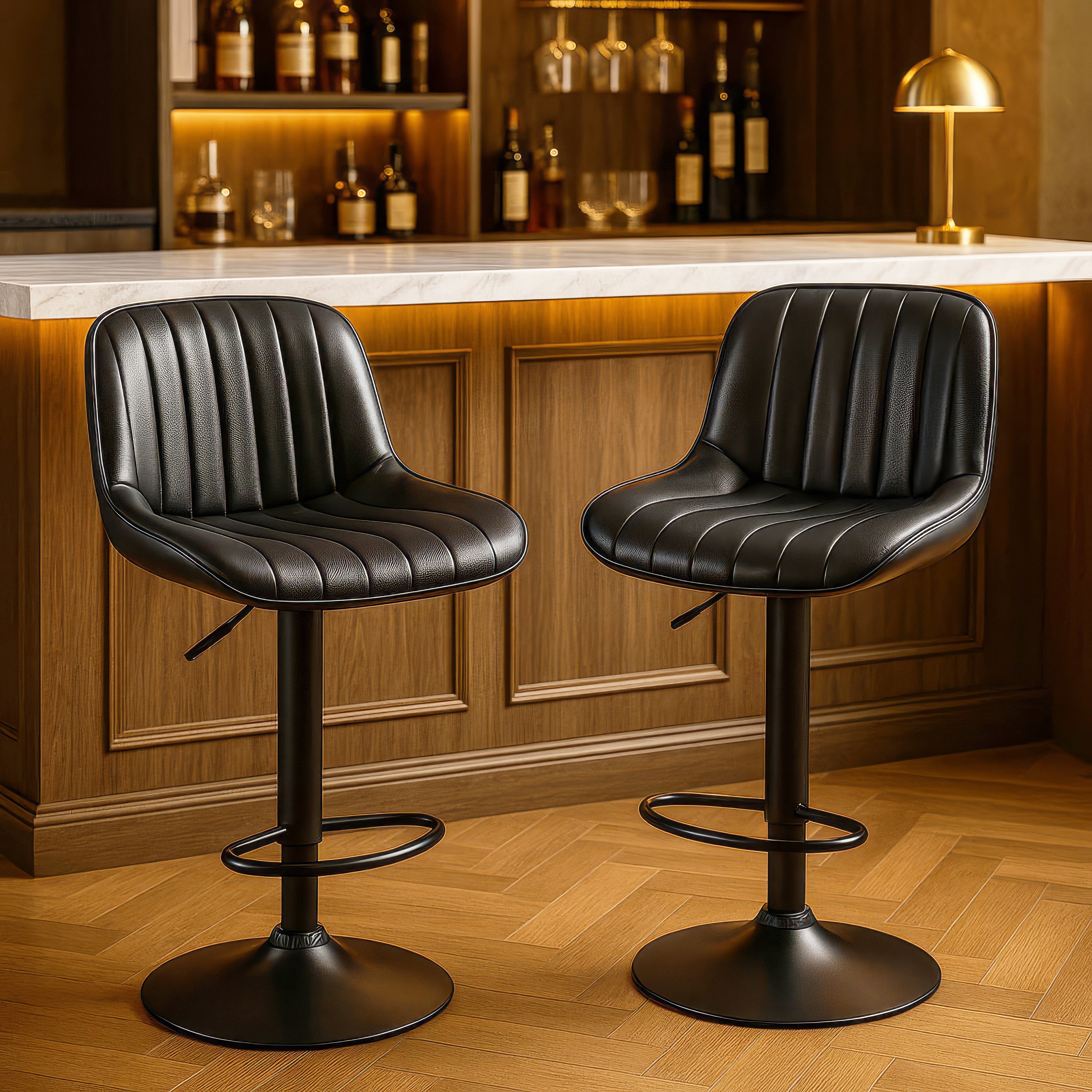 Urban Style Black PU Gas Lift Bar Stools - Set of 2 Metal Counter Height Stools for Kitchen Island, Breakfast Nook & Home Bar