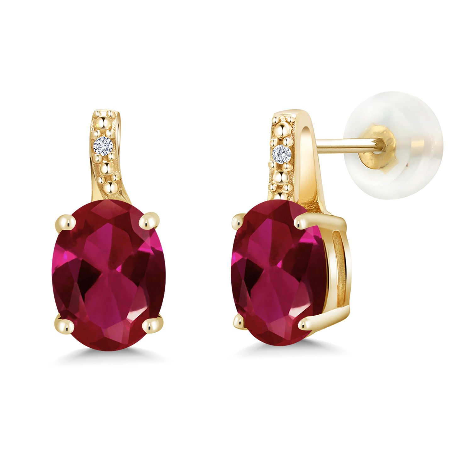 10K Yellow Gold 8X6MM Oval Birthstone & Diamond Earrings for Women | Gemstone Jewelry Gift for Mom, Wife, Anniversary | Perfect for Weddings, Parties & Special Occasions