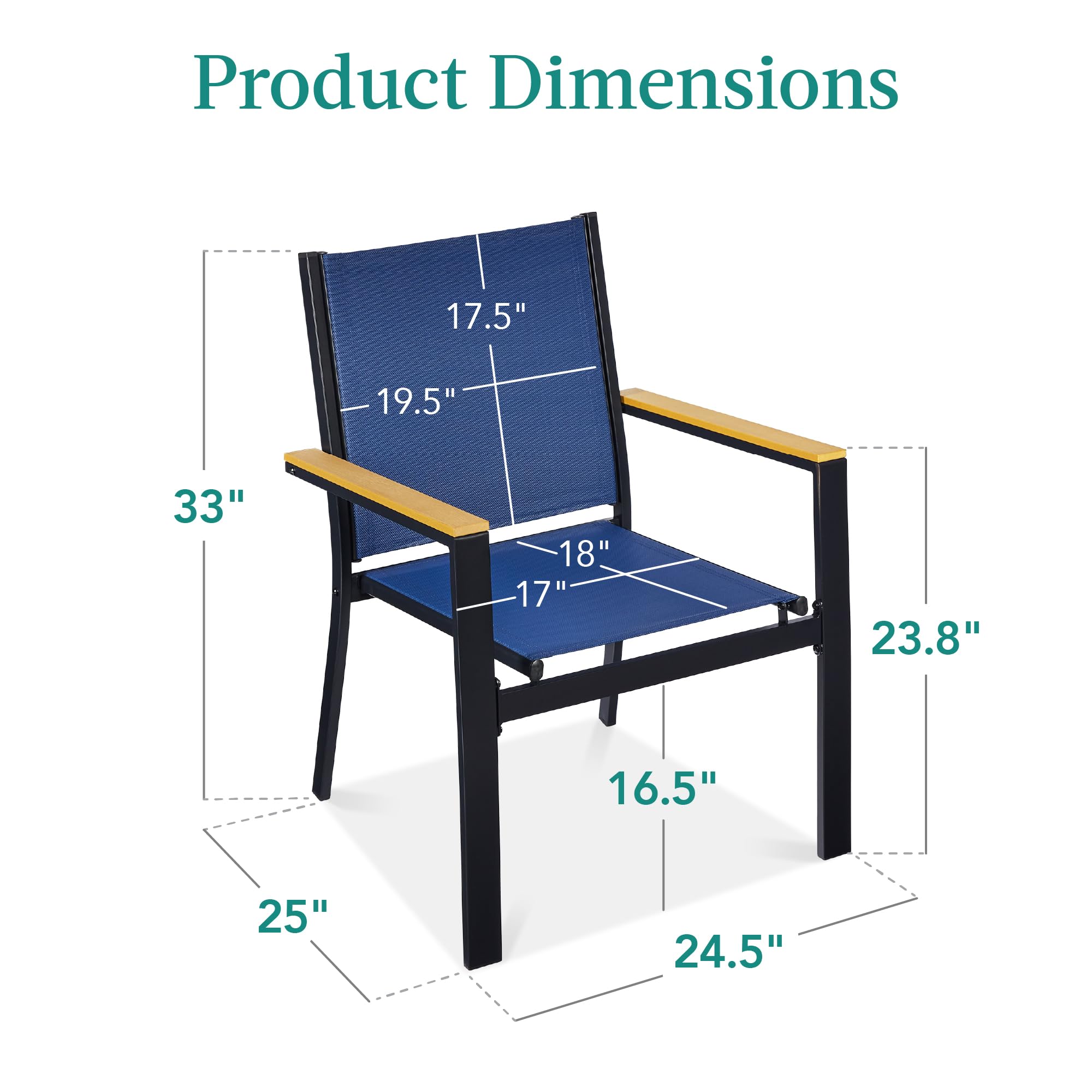 Best Choice Products Set of 2 Stackable Textilene Outdoor Chairs - All-Weather Patio Furniture with Armrests for Dining, Conversation & Relaxation - Black/Navy - Perfect for Backyard, Poolside & Garden Use