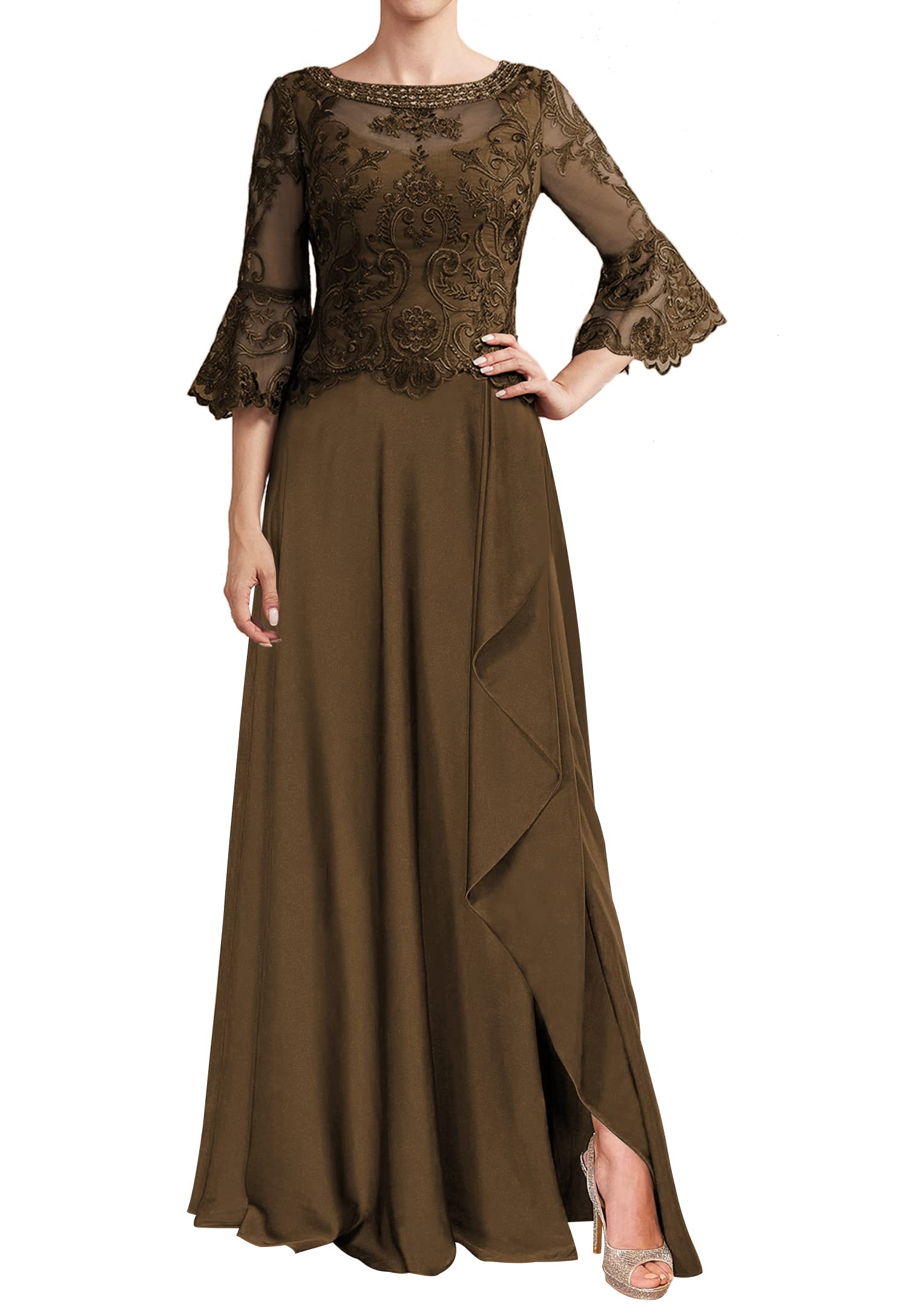 Elegant Mother of The Bride Dresses - Lace & Chiffon Long Sleeve Evening Gown for Wedding Guest - Perfect for Formal Ceremonies, Receptions & Special Occasions