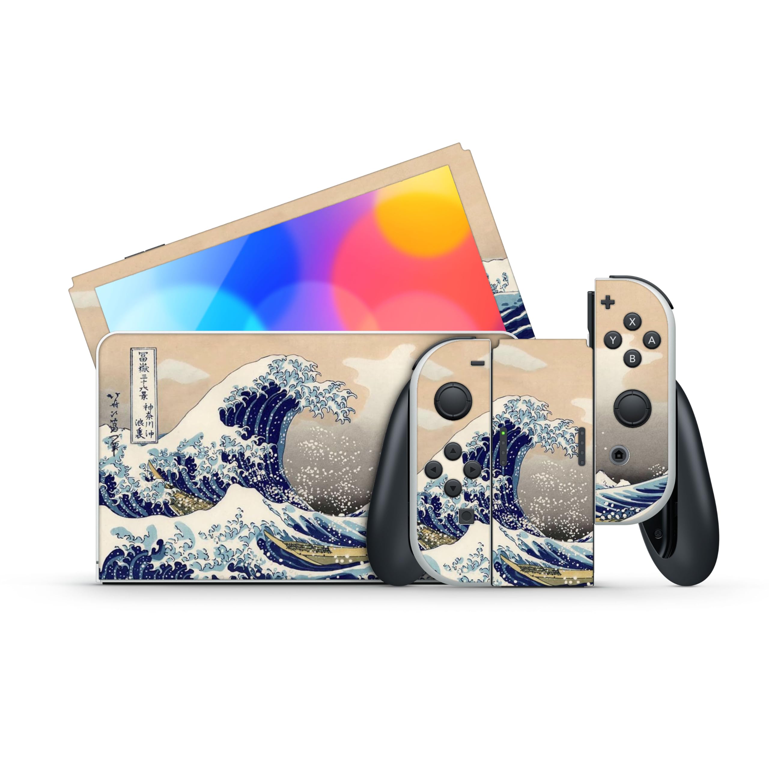 GamesMonkey® HD Matte Satin Vinyl Skin Compatible with Nintendo Switch OLED - Japanese Wave Design Protective Decal Faceplate (D004) - Perfect for Gaming, Travel and Display Protection
