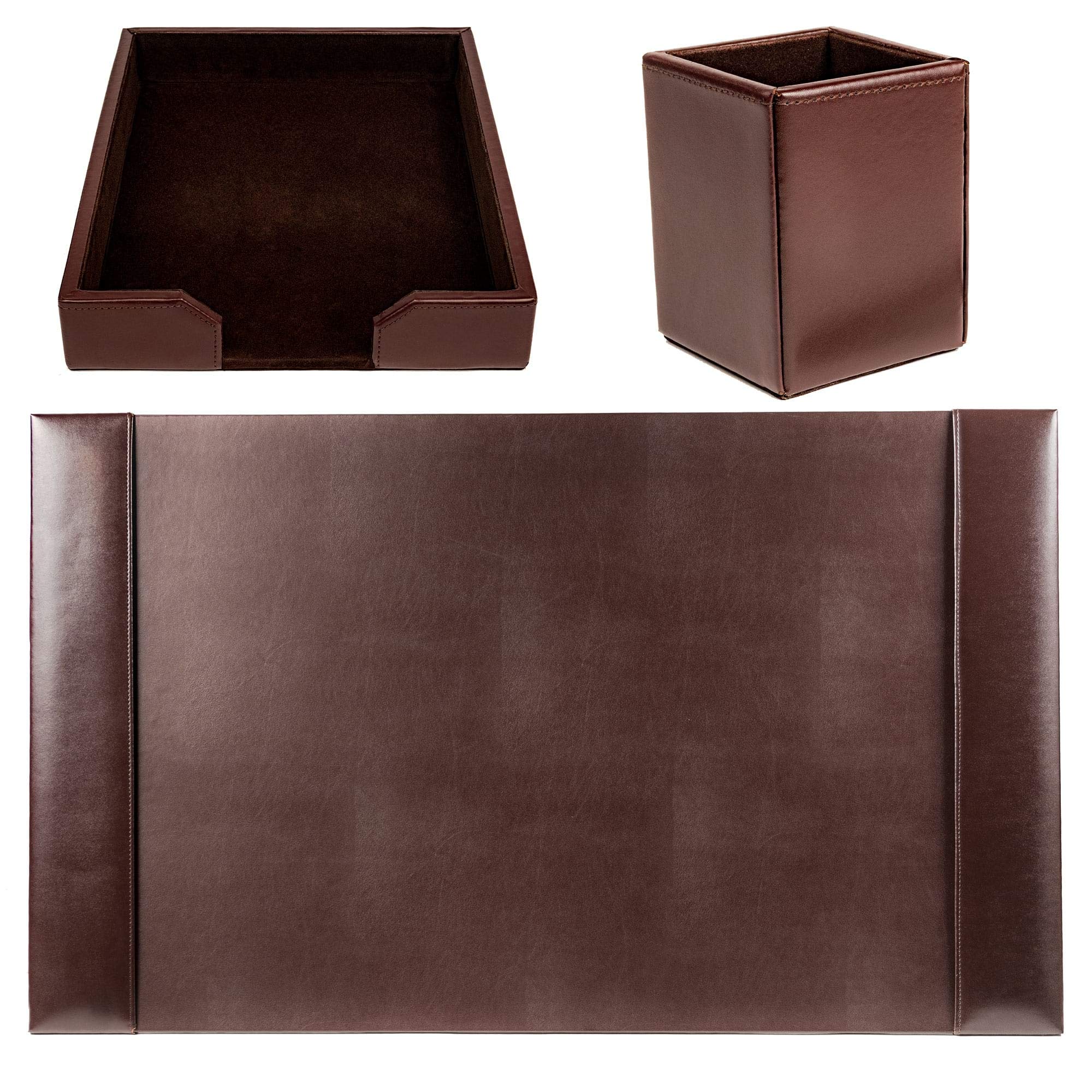 Premium 3-Piece Dark Brown Leather Desk Pad Set with Organizer | Luxurious Office Desk Accessories for Work & Home | Perfect for Professionals, Writers & Students