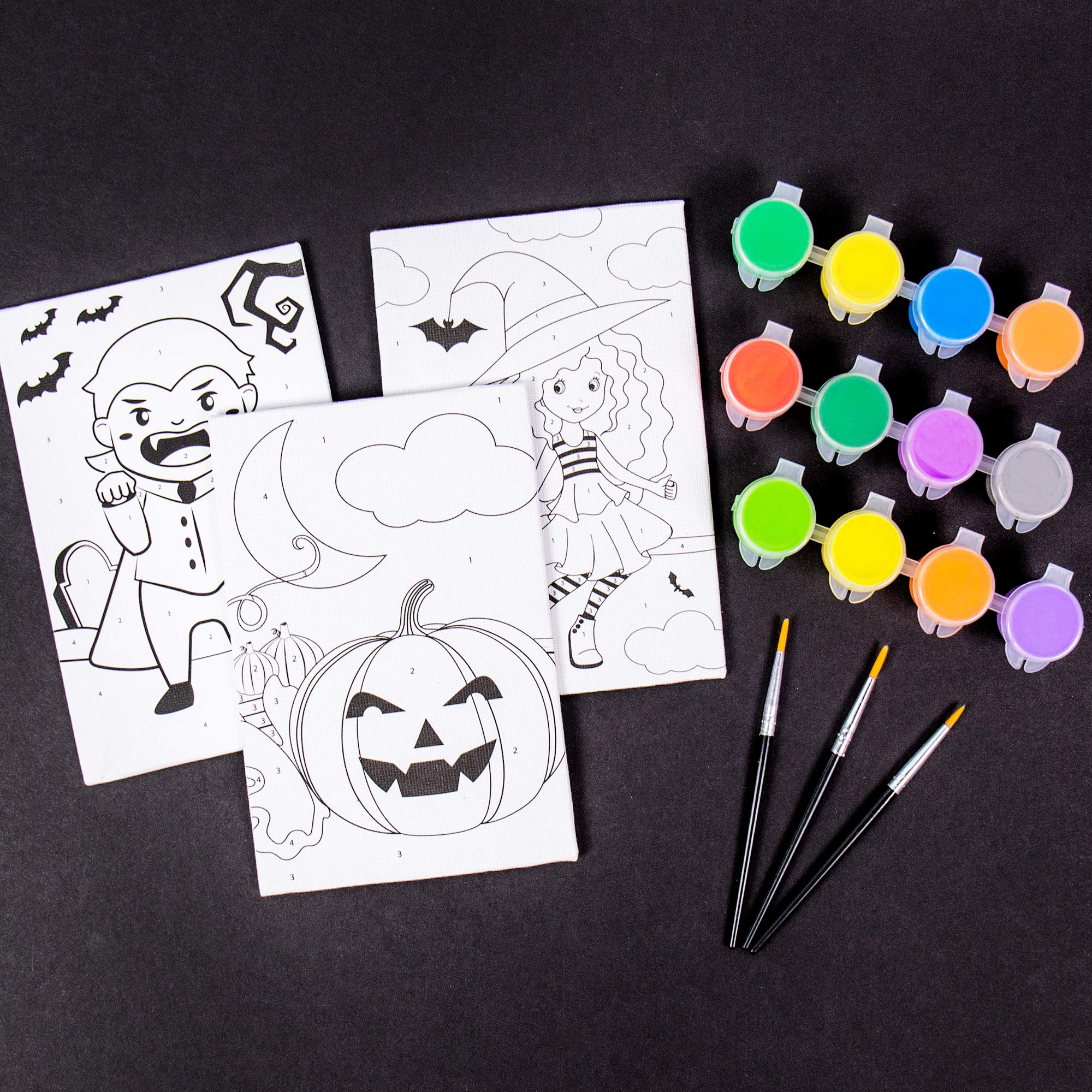 Horizon Group USA Halloween Paint by Number Kit - 3 Spooky Canvas Set (Pumpkin, Witch, Vampire) with Acrylic Paints & Brushes | DIY Art Project for Adults & Kids | Perfect for Halloween Decor & Party Activities