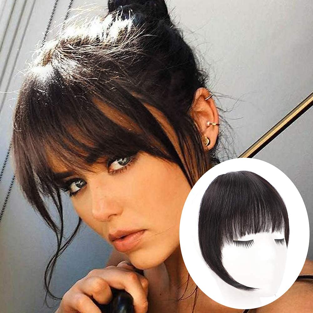 ZEPOLI Clip in Bangs - 100% Human Hair Extensions, Reddish Brown Clip on Fringe Bangs with Net, Natural Flat Neat Bangs with Temples for Women (1 Piece) | Perfect for Daily Styling, Cosplay & Hair Volume Enhancement