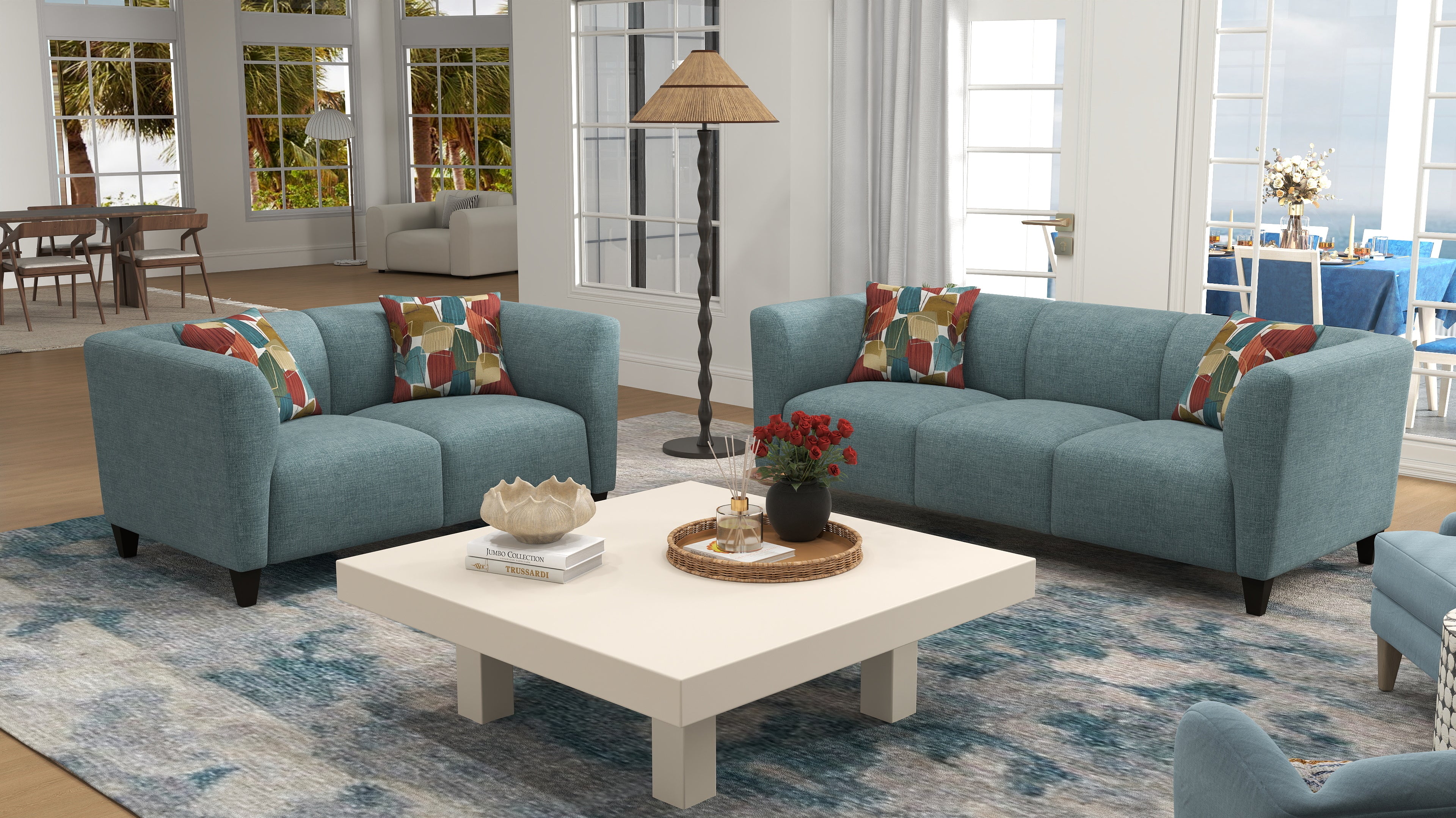Roundhill Furniture Della Upholstered Sofa and Loveseat Set - Modern Living Room Furniture for Small Spaces | Perfect for Apartments, Condos & Cozy Homes