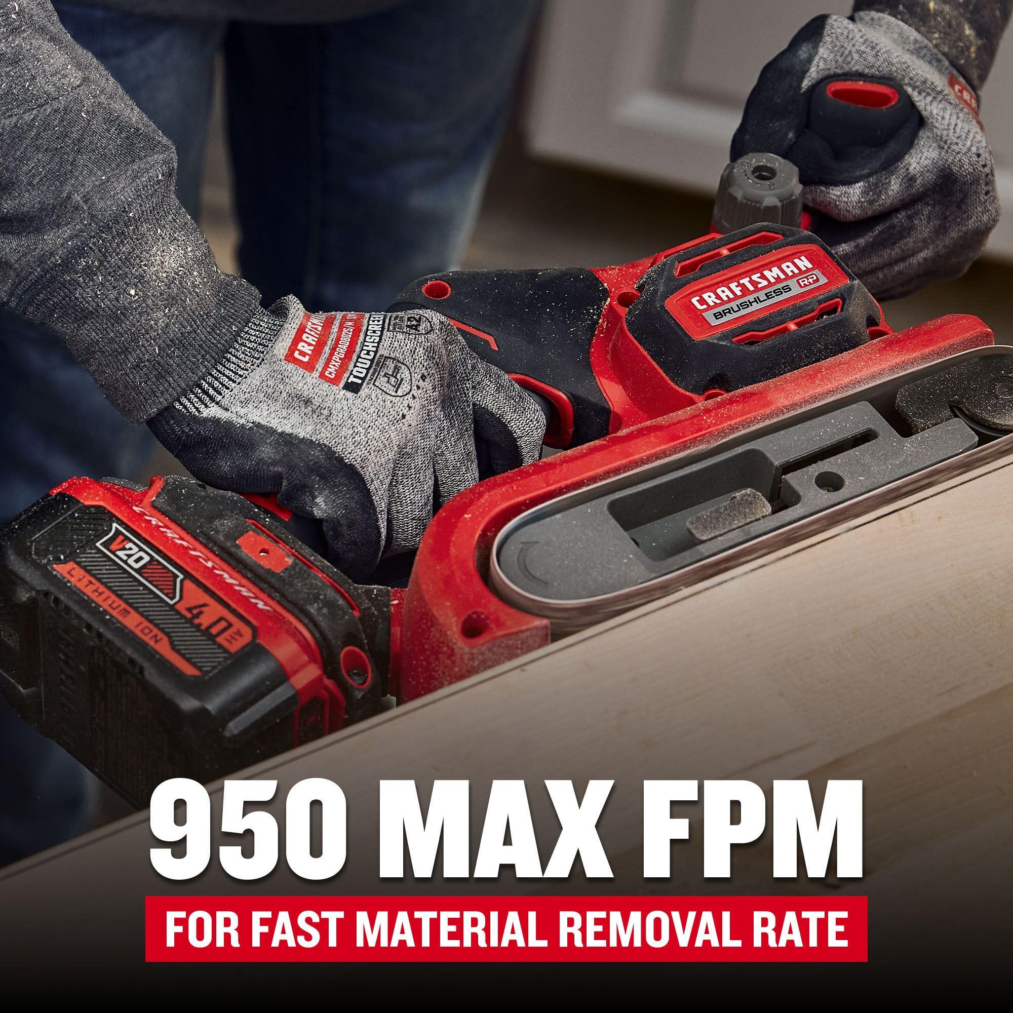 CRAFTSMAN V20* Brushless Cordless Belt Sander (CMCW223B) - Professional Woodworking & DIY Home Improvement Power Tool for Sanding, Polishing & Surface Preparation