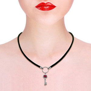 0.5 Carat 14K Solid White Gold Leather Key Necklace with Genuine Ruby - Elegant Jewelry Gift for Women, Perfect for Valentine's Day, Anniversary & Special Occasions