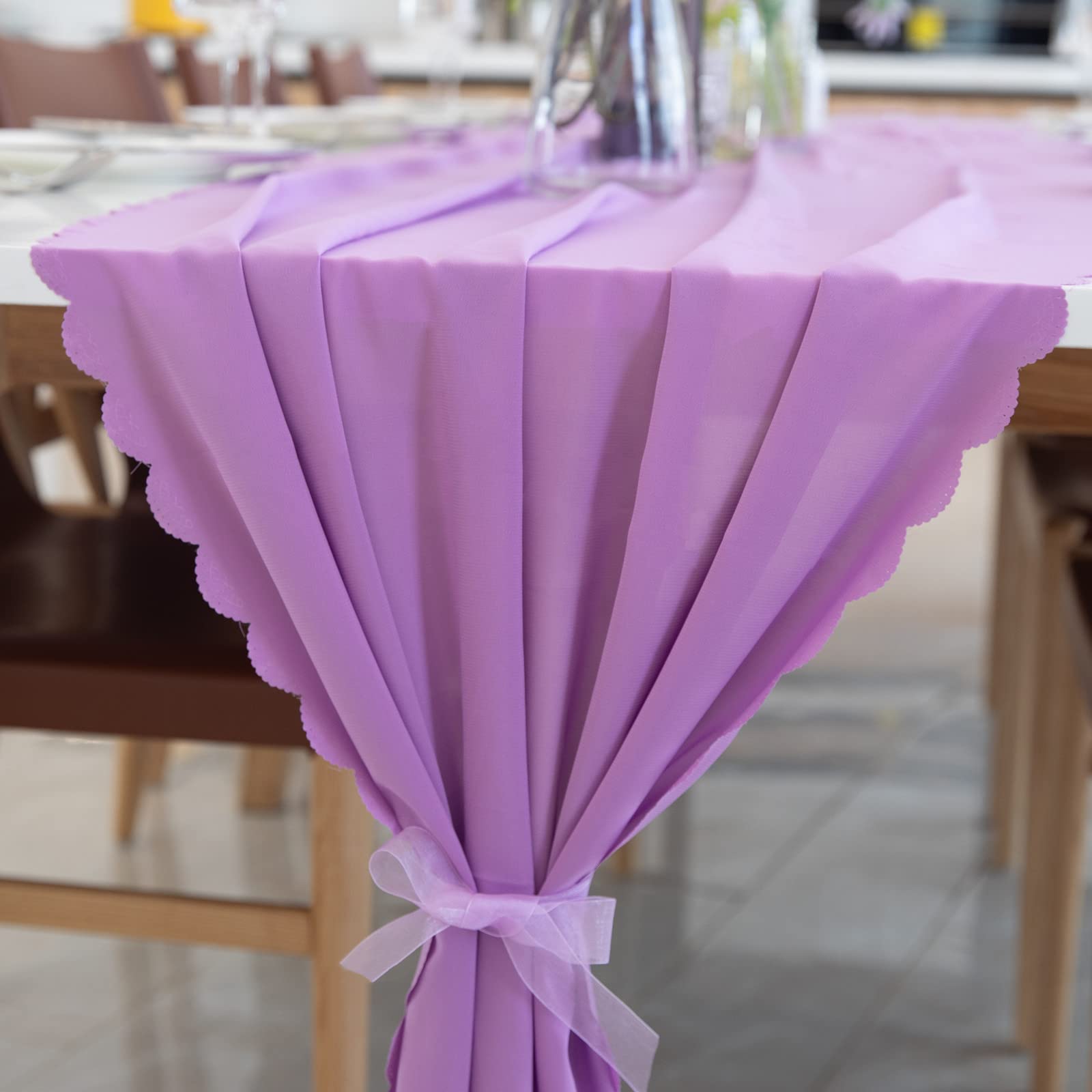 10ft Purple Sheer Chiffon Table Runner (29x120 Inches) - Elegant Wedding Decor for Bridal Showers, Baby Showers & Birthday Parties | Boho Rustic Table Cover for Romantic Receptions & Party Decorations