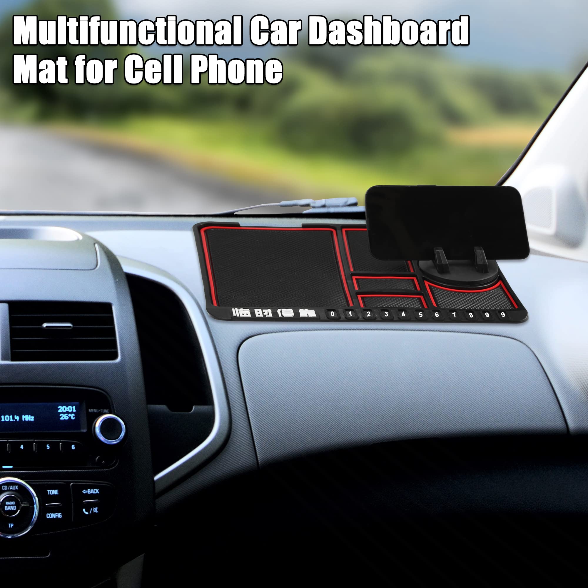 X AUTOHAUX Non-Slip Car Dashboard Mat - Anti-Slip Phone Holder Pad for Keys & Accessories (Red/Black) | Universal Fit for Most Vehicles | Perfect for Road Trips & Daily Commuting