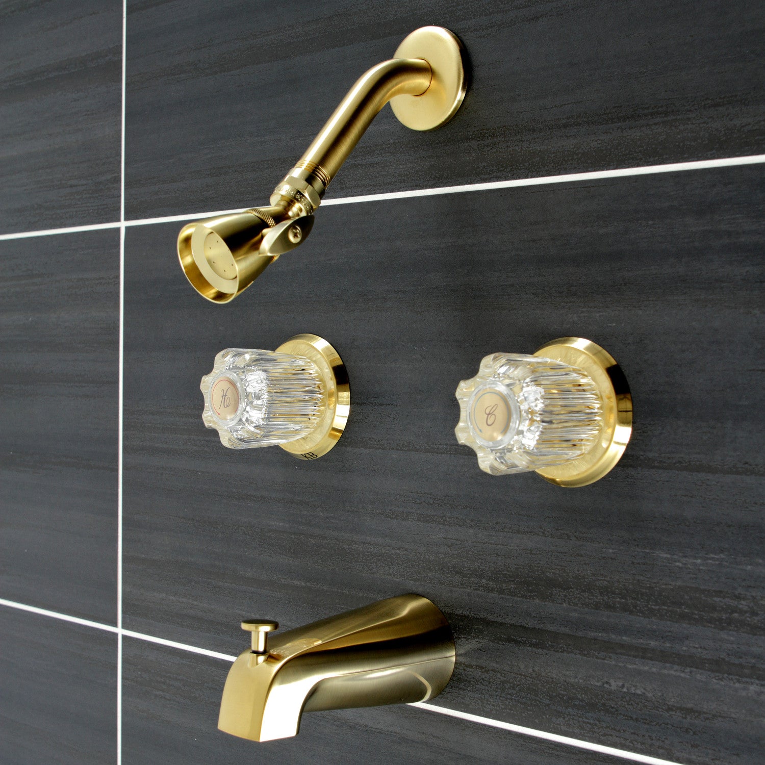 Americana KB147 Brushed Brass Double Handle Tub and Shower Faucet - Perfect for Bathroom Renovation & Luxury Spa Experience