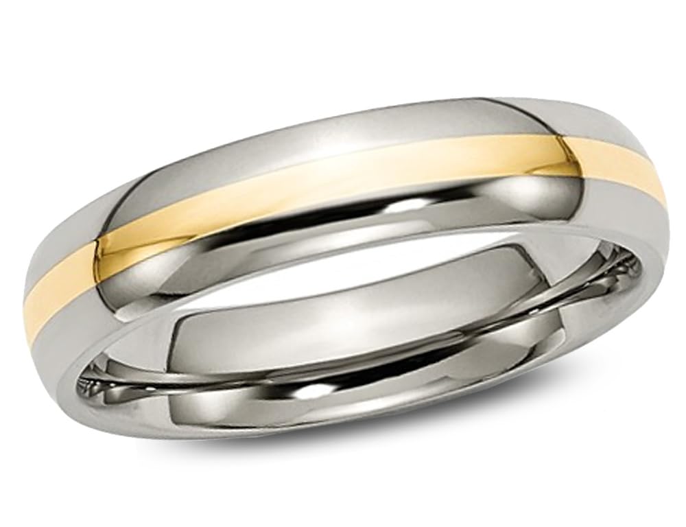 5mm Comfort Fit Titanium Wedding Band Ring for Men with 14K Gold Inlay - Durable & Hypoallergenic Ring for Everyday Wear, Anniversary Gifts & Special Occasions