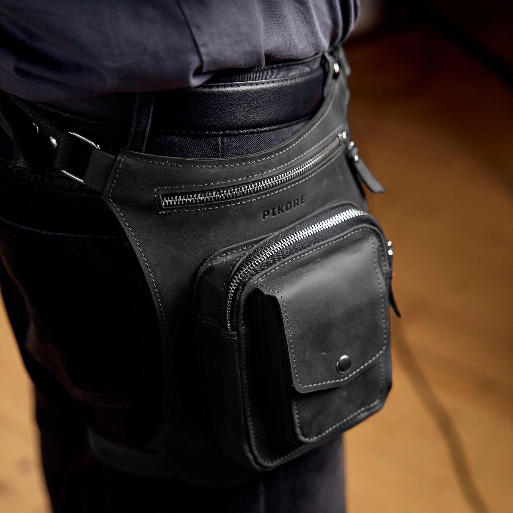 Premium Leather Hip Pack with Adjustable Thigh Strap - Waist Fanny Pack for Travel, Hiking & Outdoor Activities - Hands-Free Crossbody Bag for Men & Women