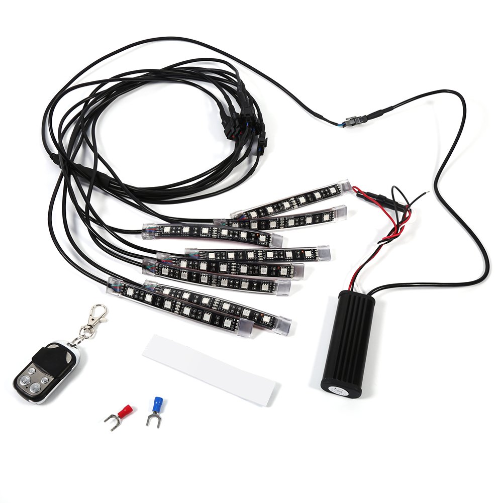 8pcs RGB LED Glow Light Kit with Remote Control - Multi-Color Underbody Lights for Cars & Motorcycles - Perfect for Night Rides, Car Shows & Custom Vehicle Lighting