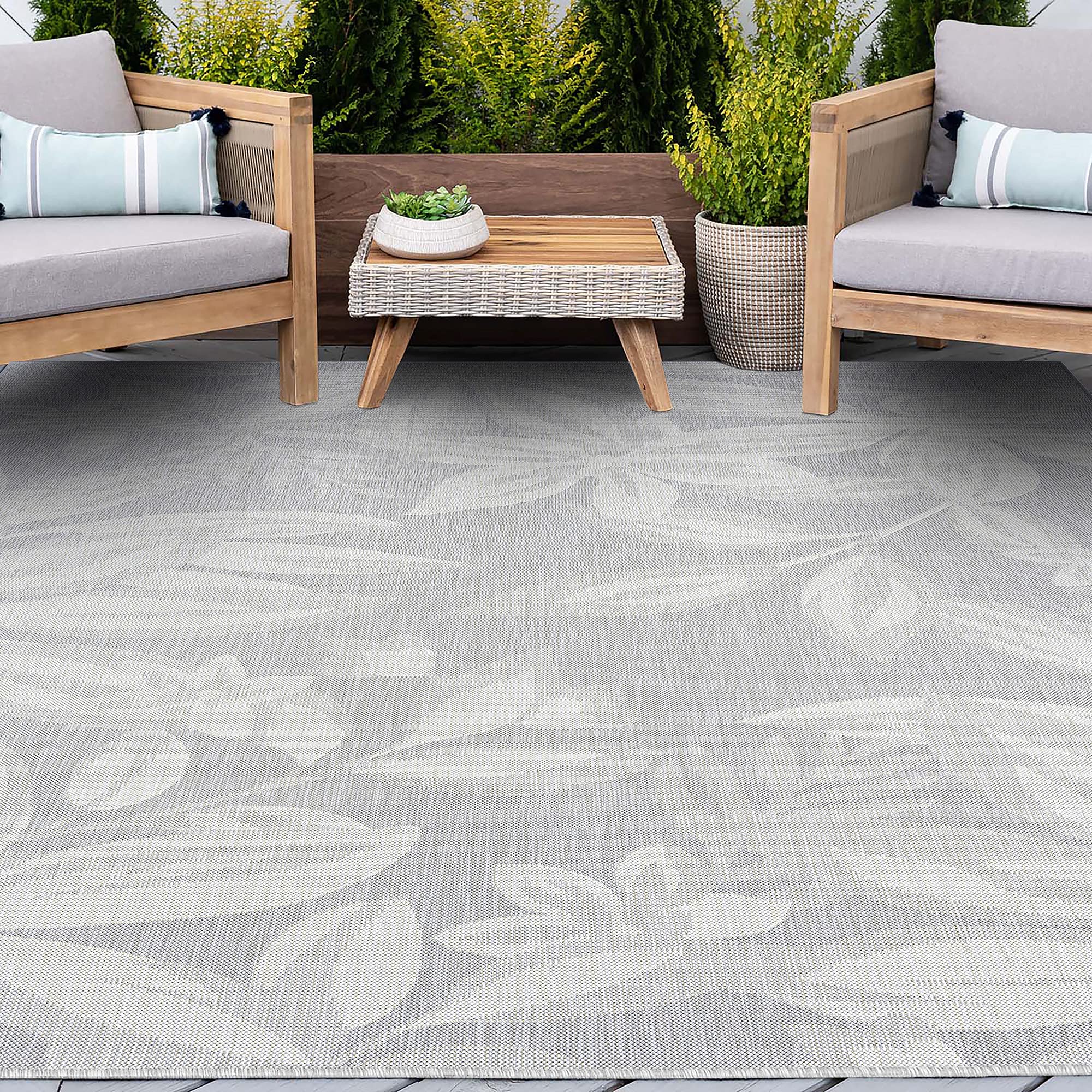 Waterproof Gray 9x12 Indoor Outdoor Rug - Durable & Weather-Resistant for Patio, Deck, Porch, Entryway - Perfect for High-Traffic Areas, Poolside, and Garden Use