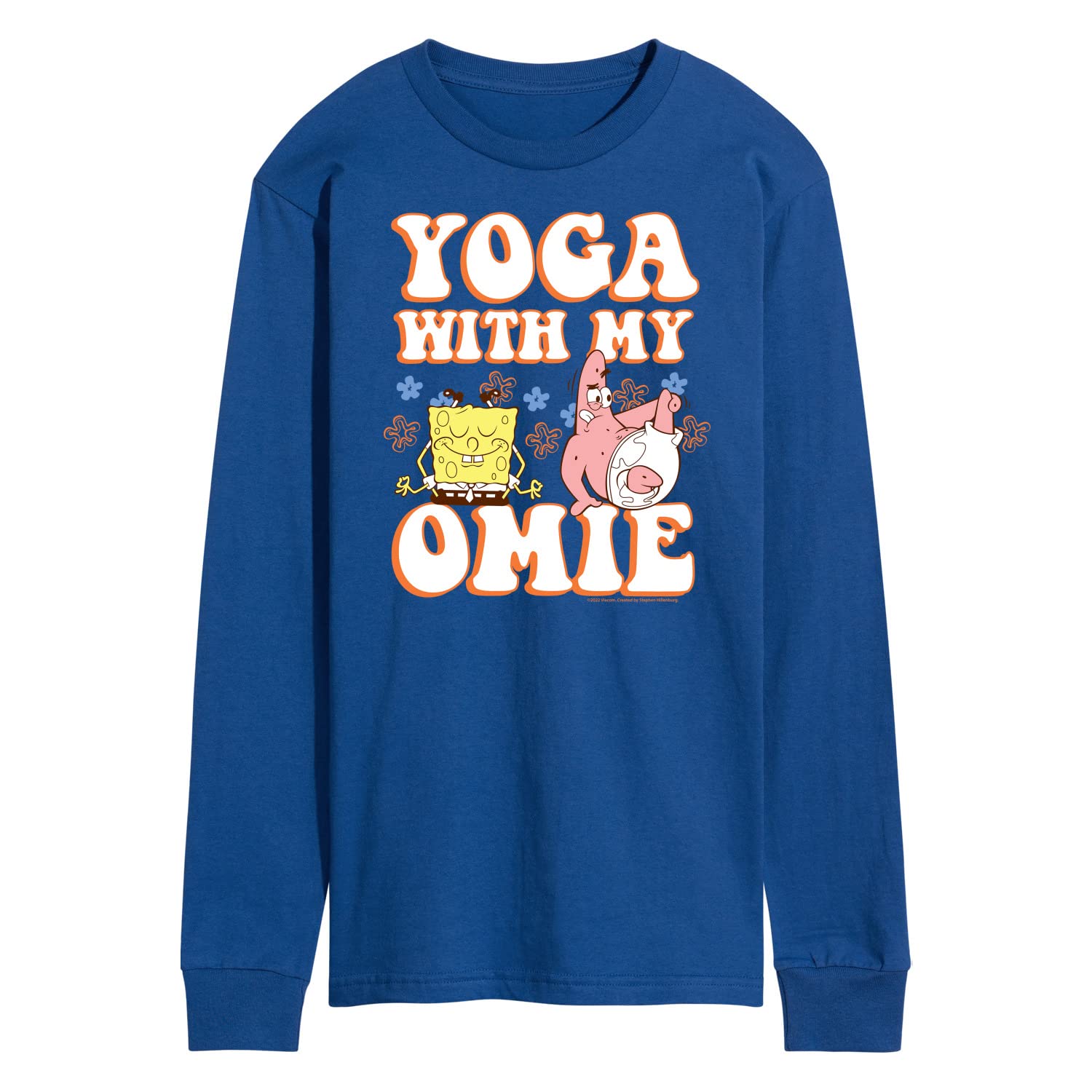 HYBRID APPAREL Spongebob Squarepants Yoga with My Omie Men's Long Sleeve T-Shirt | Cartoon Graphic Tee for Yoga & Casual Wear | Funny Spongebob Gift for Fans