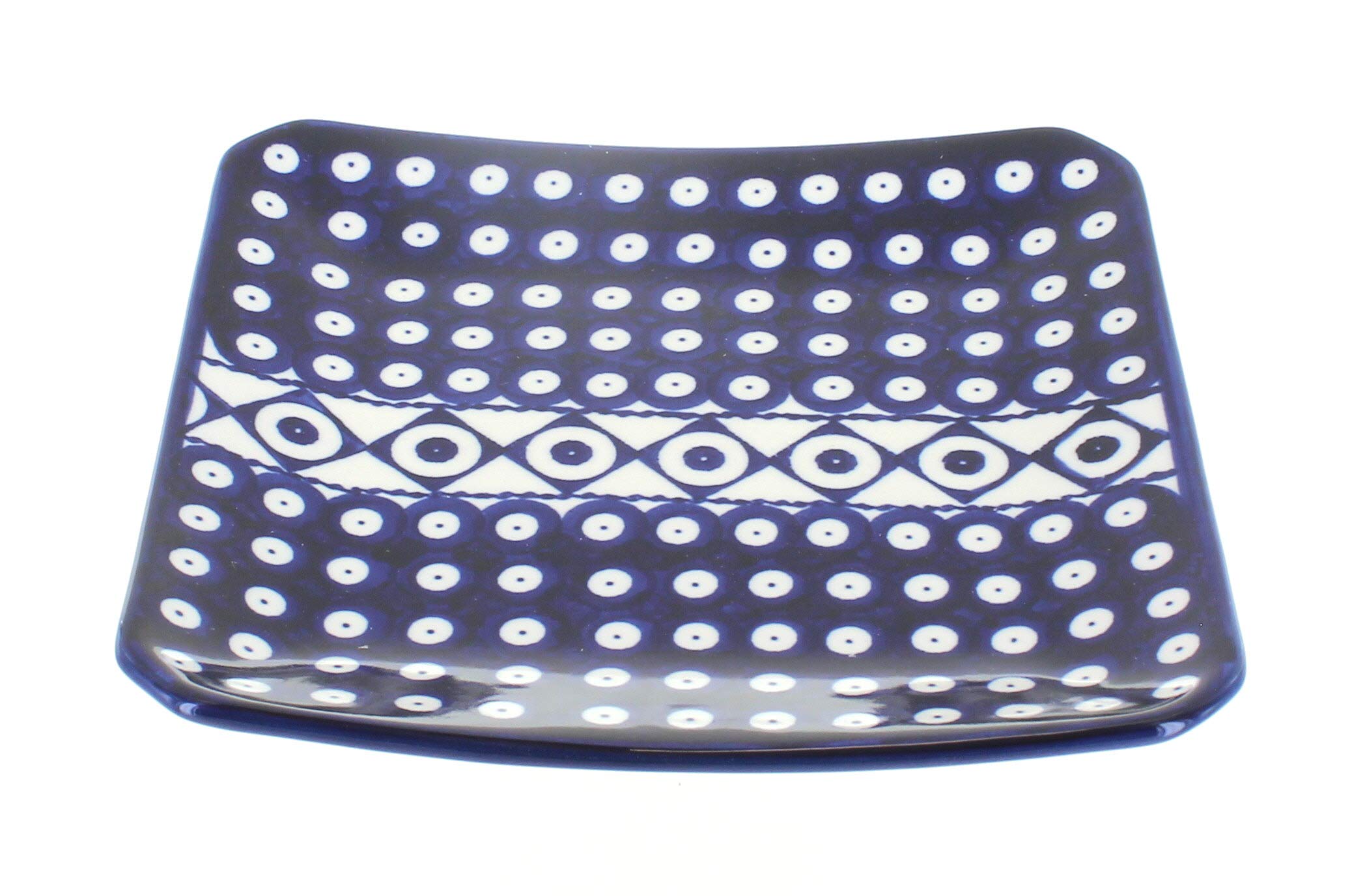 Blue Rose Polish Pottery Xena Square Dessert Plate - Elegant Ceramic Appetizer Dish for Afternoon Tea, Wedding Favors & Home Decor
