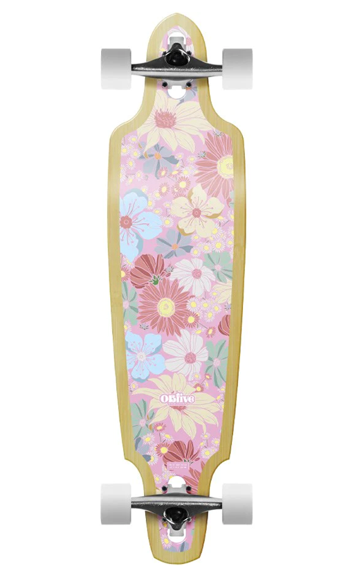 OBfive 38 Inch Cherry Blossom Drop Thru Longboard - Perfect for Cruising, Commuting & Downhill Riding | Premium Bamboo Deck & Smooth Glide Wheels